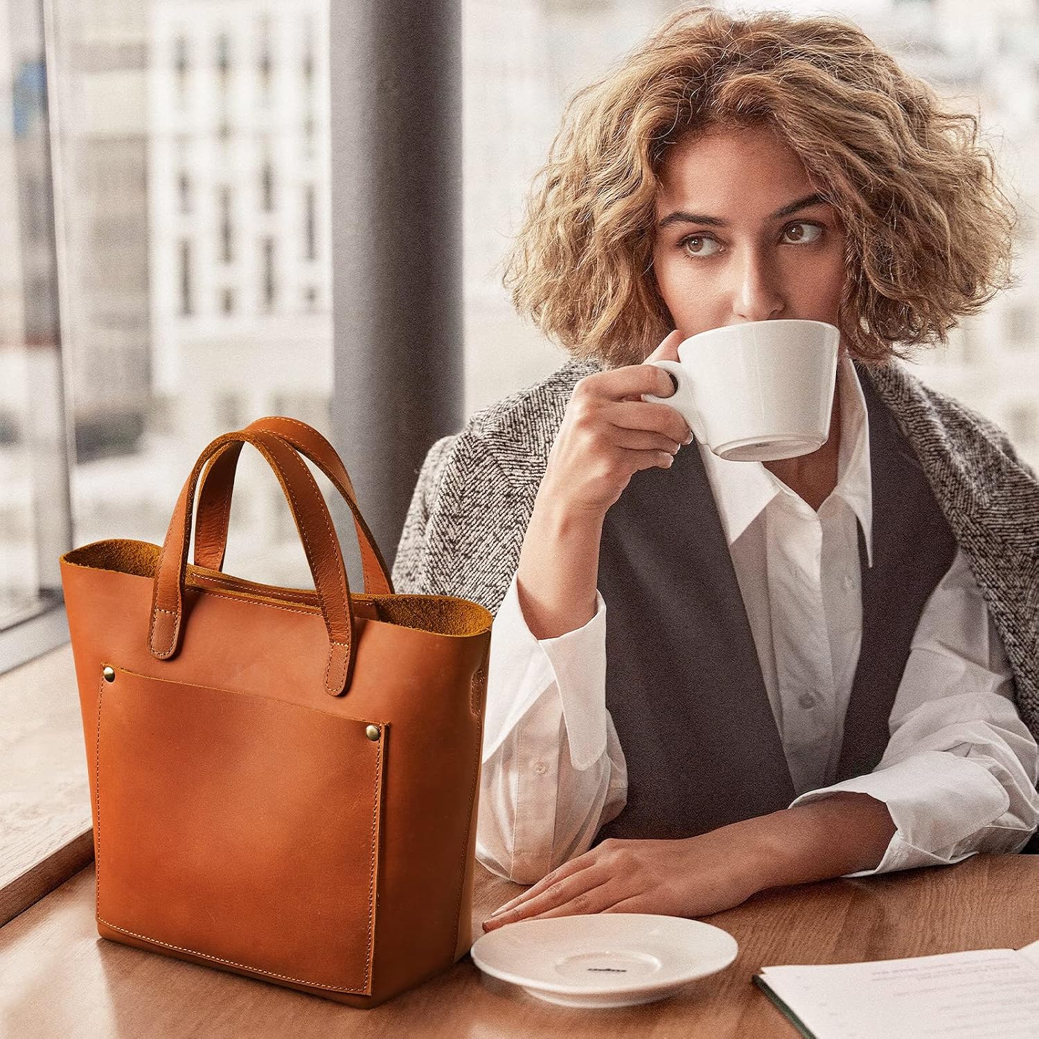 Women's Crazy Horse Leather Mini Tote Bag Brown Women's Crazy Horse Leather Mini Tote Bag Brown