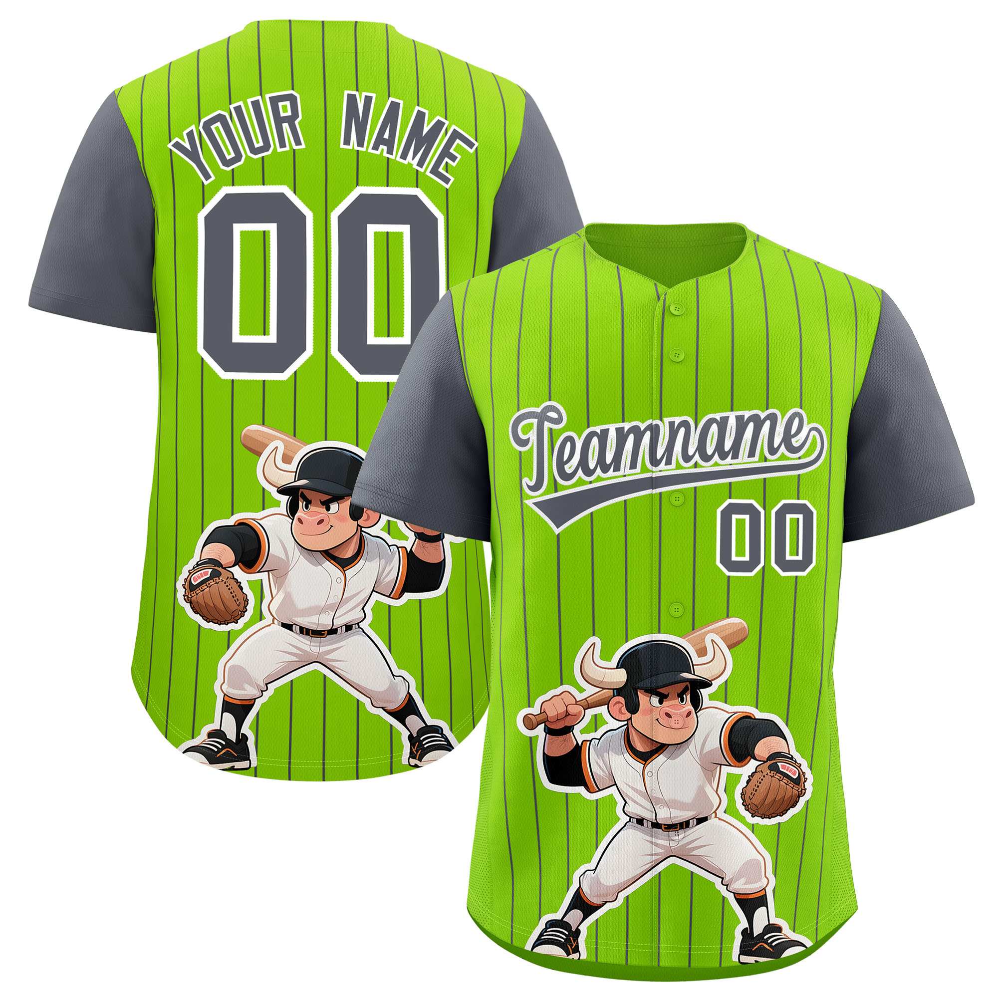 Authentisches Baseball-Trikot mit individuellem Streifen-Tiere-Graffiti-Muster, Raglanärmeln Authentisches Baseball-Trikot mit individuellem Streifen-Tiere-Graffiti-Muster, Raglanärmeln