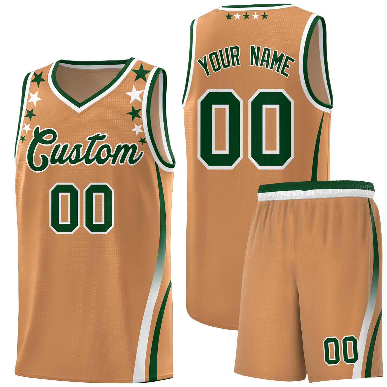 Benutzerdefinierte hellbraune Schultern, Sternmuster, seitliches Farbblock-Sportuniform-Basketballtrikot