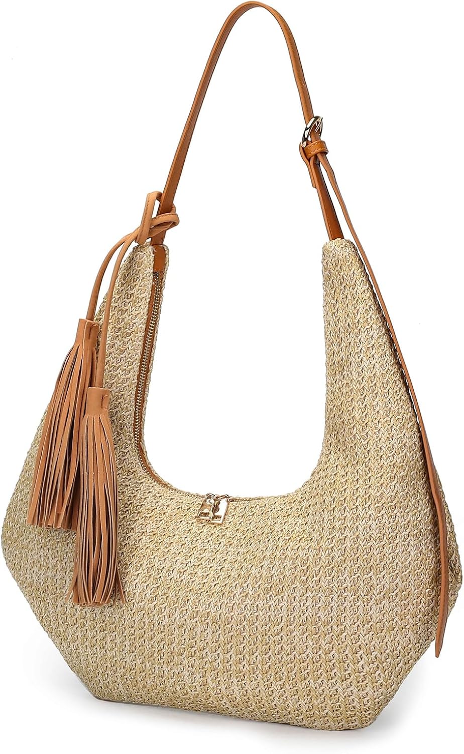 Women's Straw Woven Hobo Beach Bag with Tassel