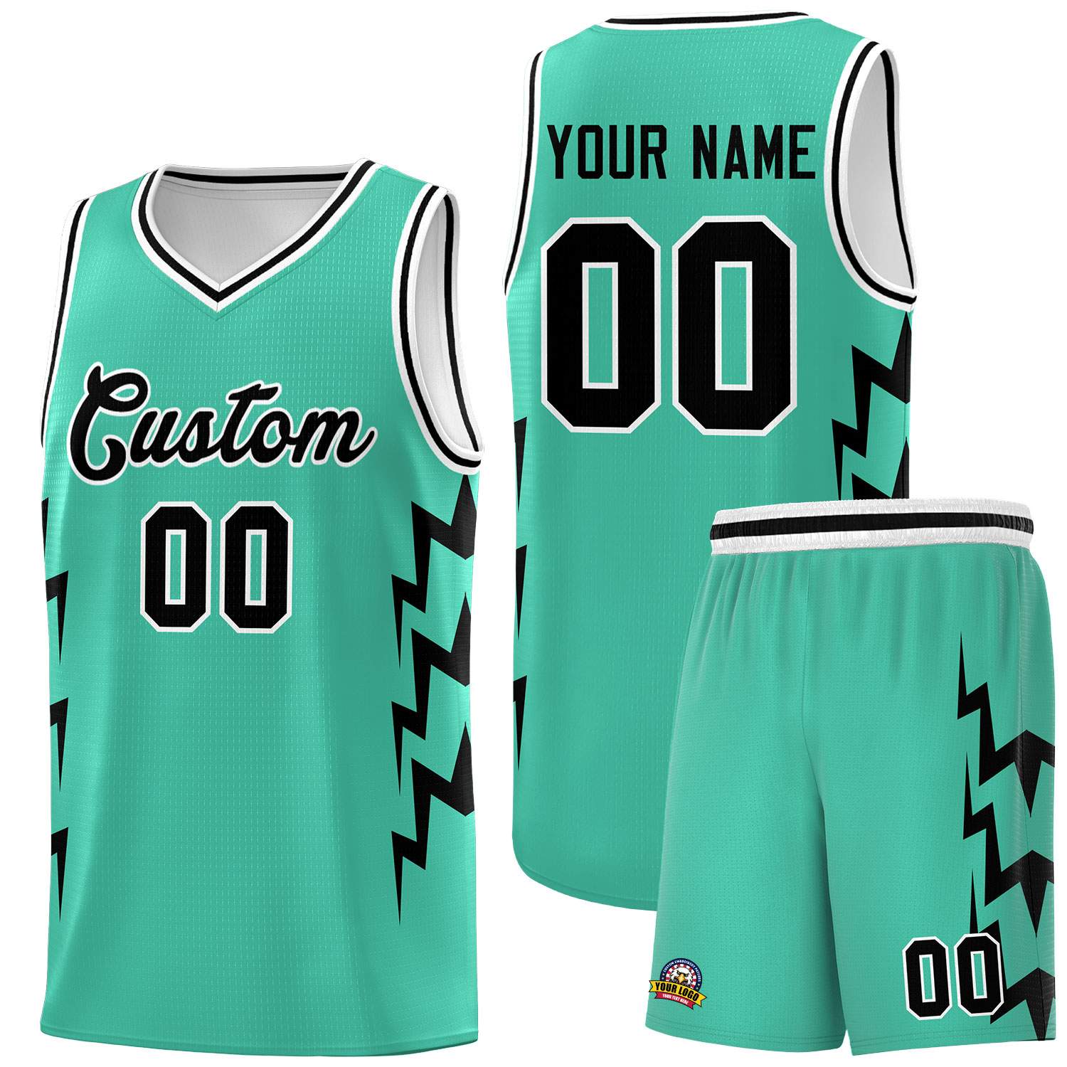 Maßgeschneidertes leuchtend grünes seitliches Blitzmuster-Sportuniform-Basketballtrikot