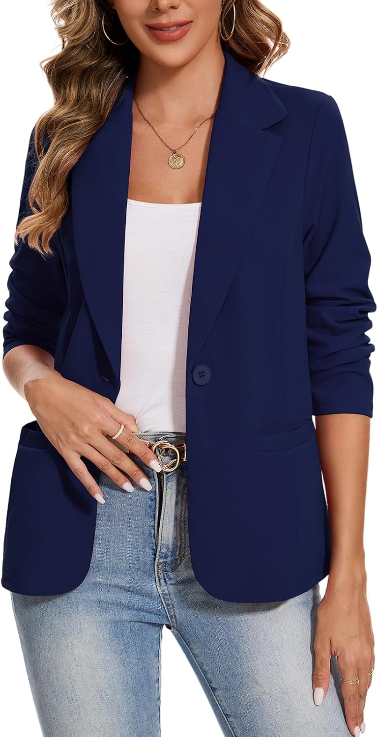 Blazers for Women Long Sleeve Button Front Blazer Lapel Business Casual Work Office Suit Jackets with Pockets