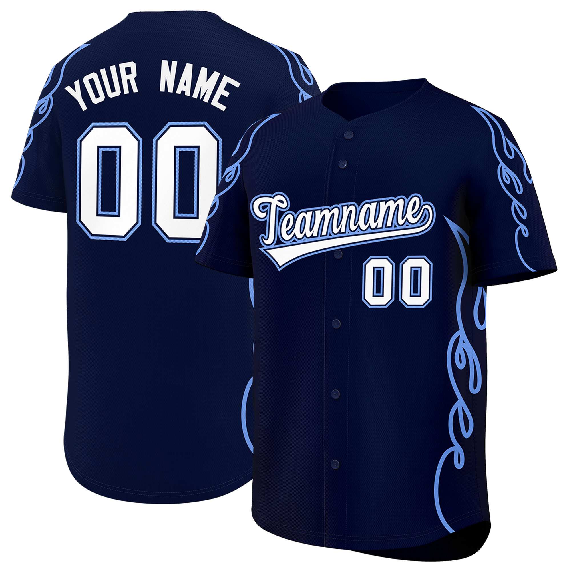 Benutzerdefiniertes Baseball-Trikot mit Seitenflammen-Umrissmuster für Sportuniformen
