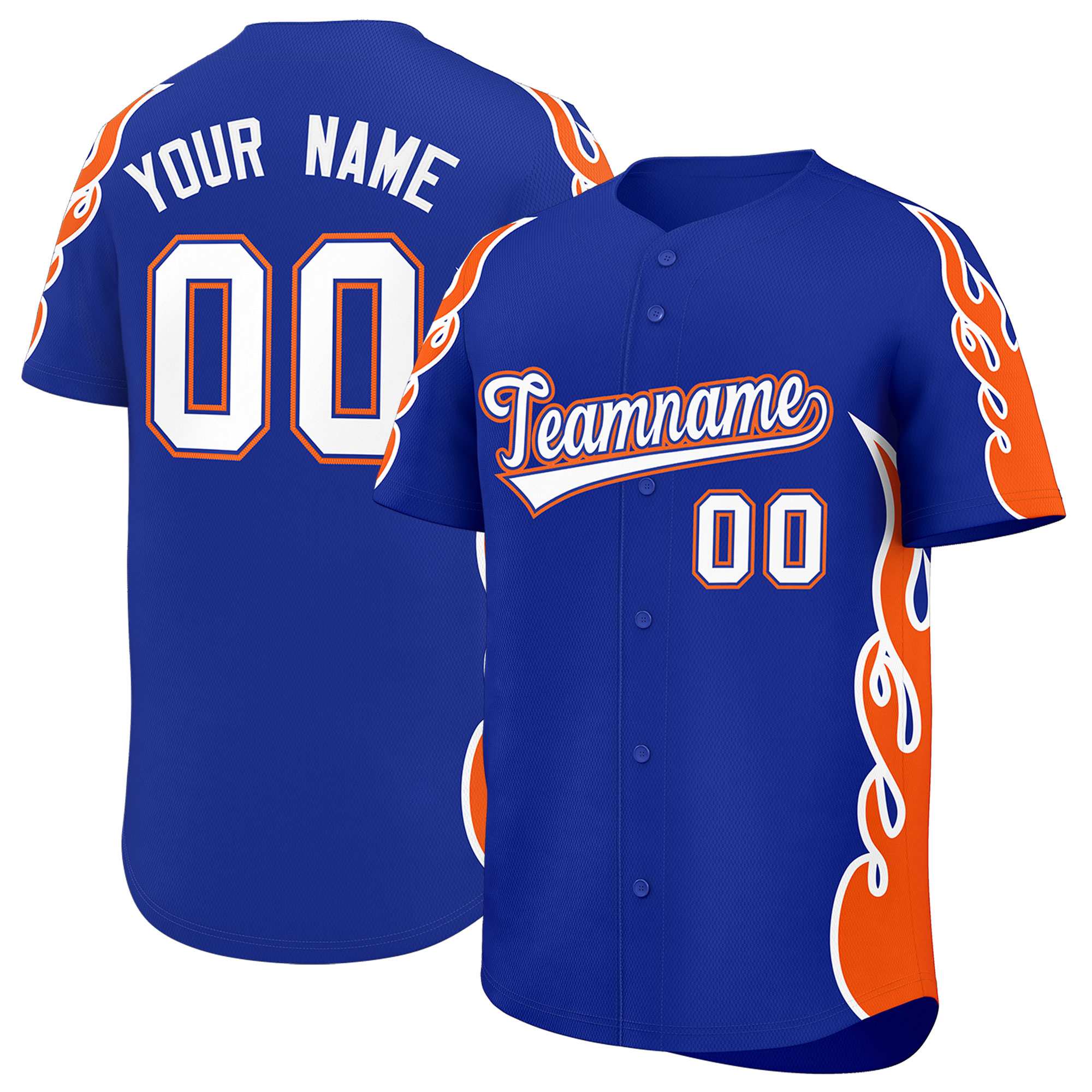Benutzerdefiniertes Baseball-Trikot mit Seitenflammen-Umrissmuster für Sportuniformen
