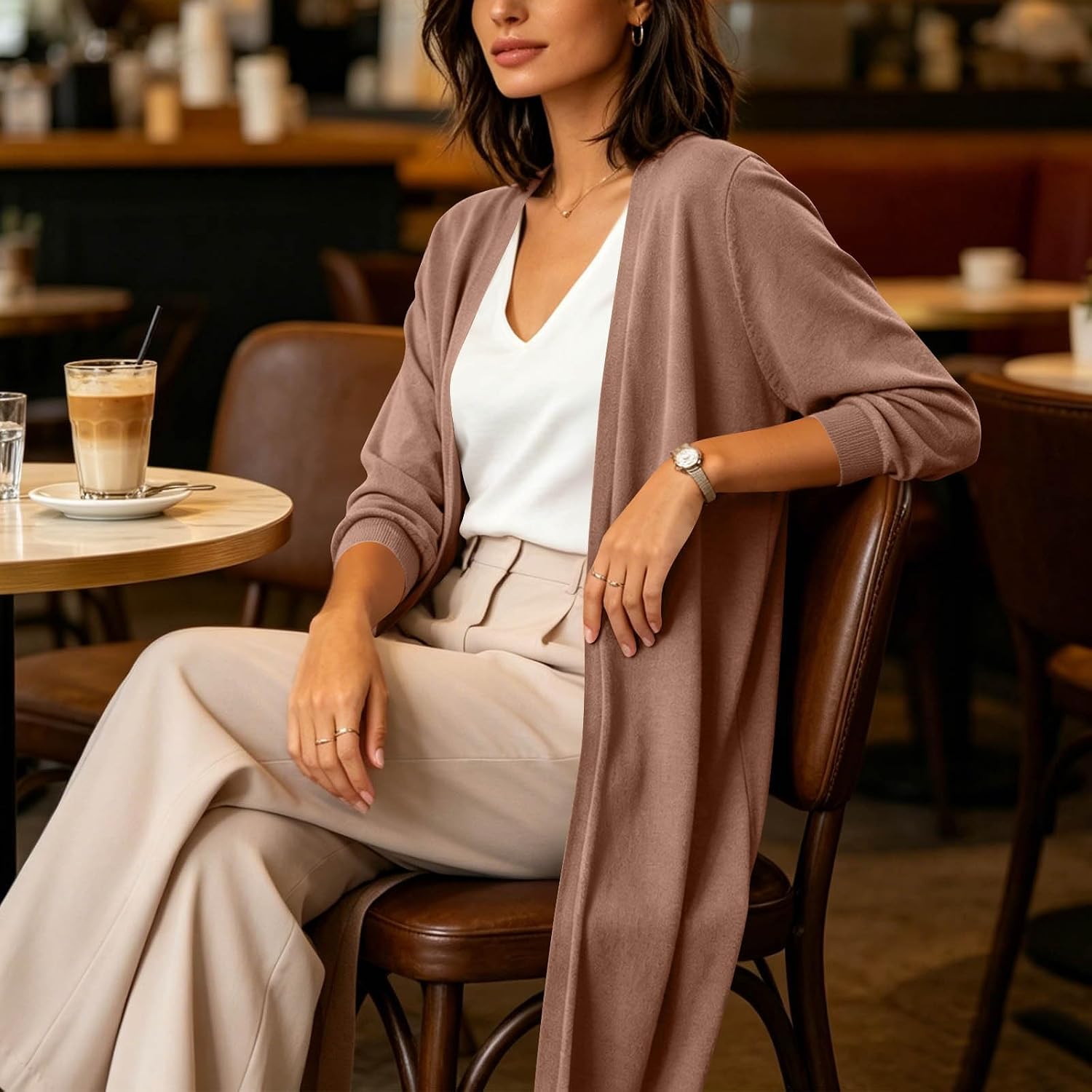 Women's Long Sleeve Open Front Drape Sweater Cardigan Coat Maxi Duster Solid Lightweight Comfortable Outerwear