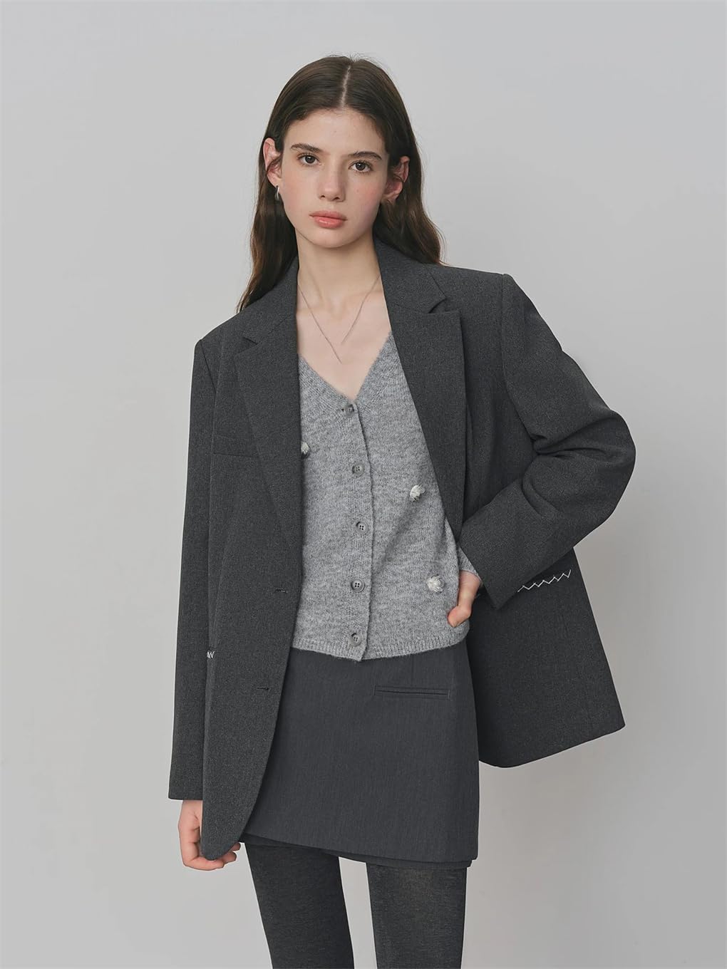 Contrast Color Line One-Pocket Suit Jacket Loose Notch Lapel Contrast Color Line One-Pocket Suit Jacket Loose Notch Lapel