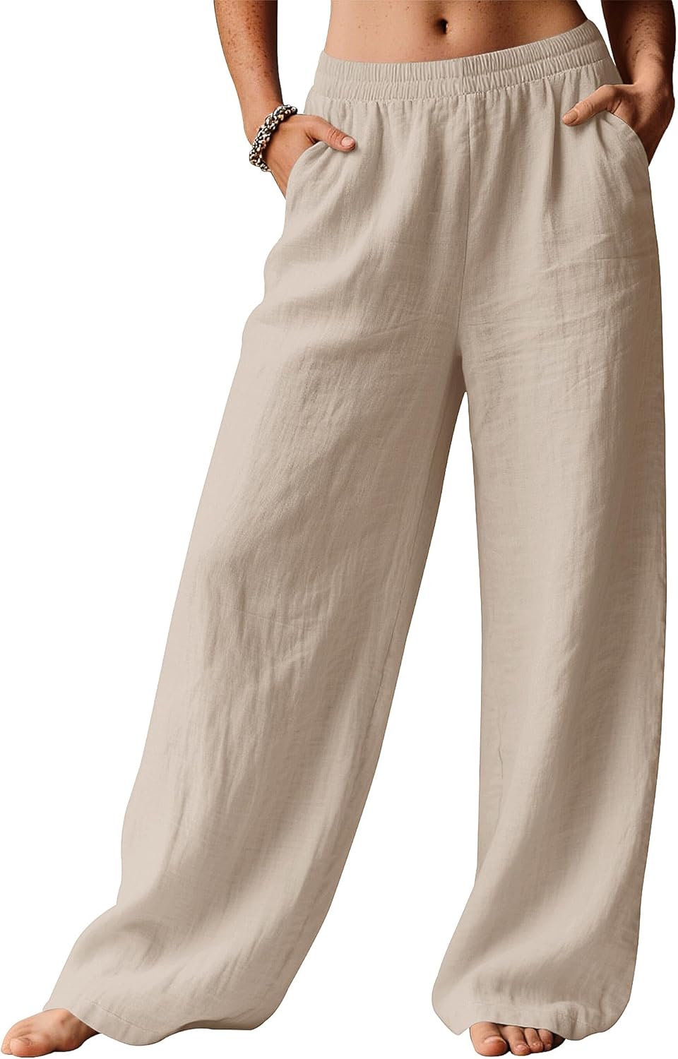 Linen Pants Women Wide Leg Palazzo Summer Flowy Beach Vacation Clothes Elastic Waist Travel Trousers with Pockets Linen Pants Women Wide Leg Palazzo Summer Flowy Beach Vacation Clothes Elastic Waist Travel Trousers with Pockets