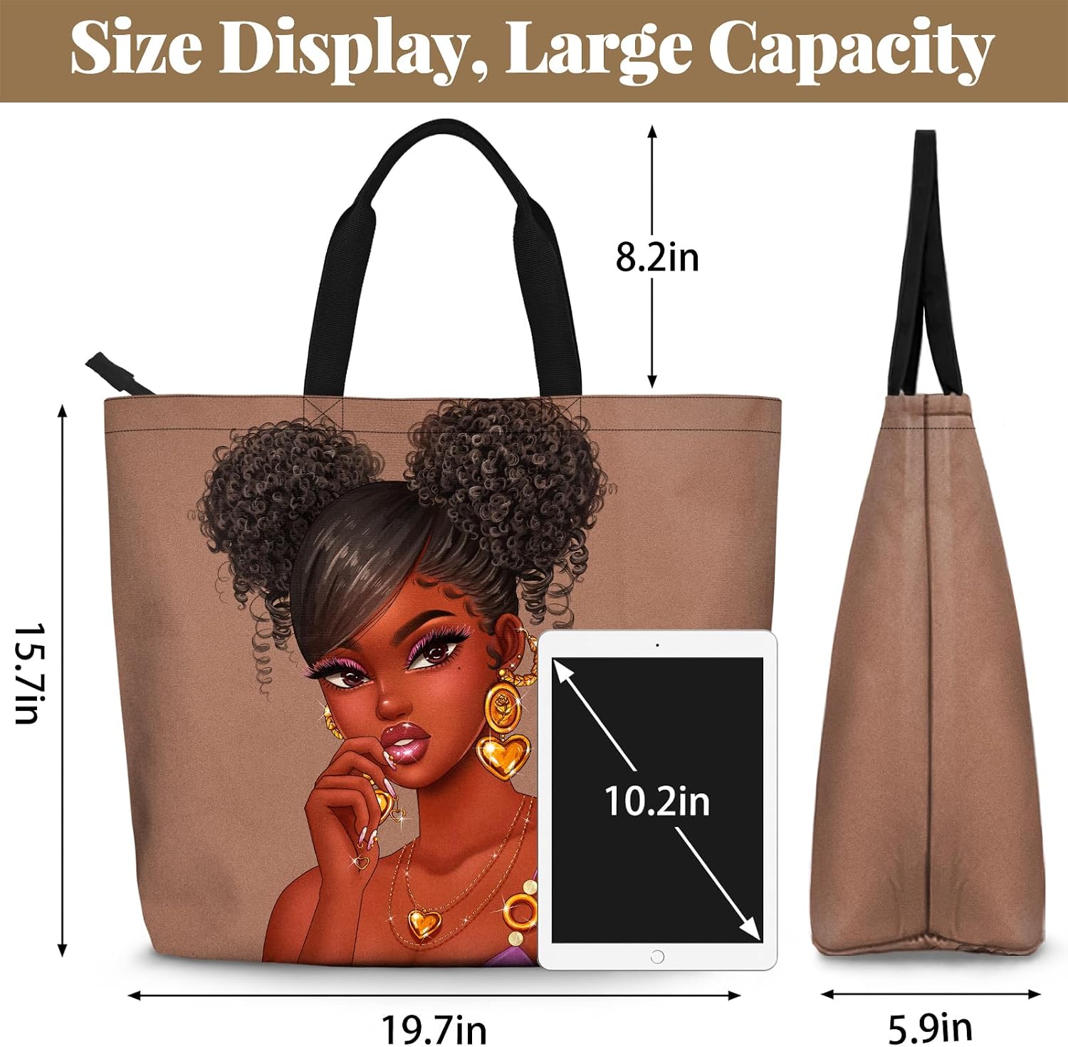 Women's Canvas Tote Bag Brown Contrast Handles