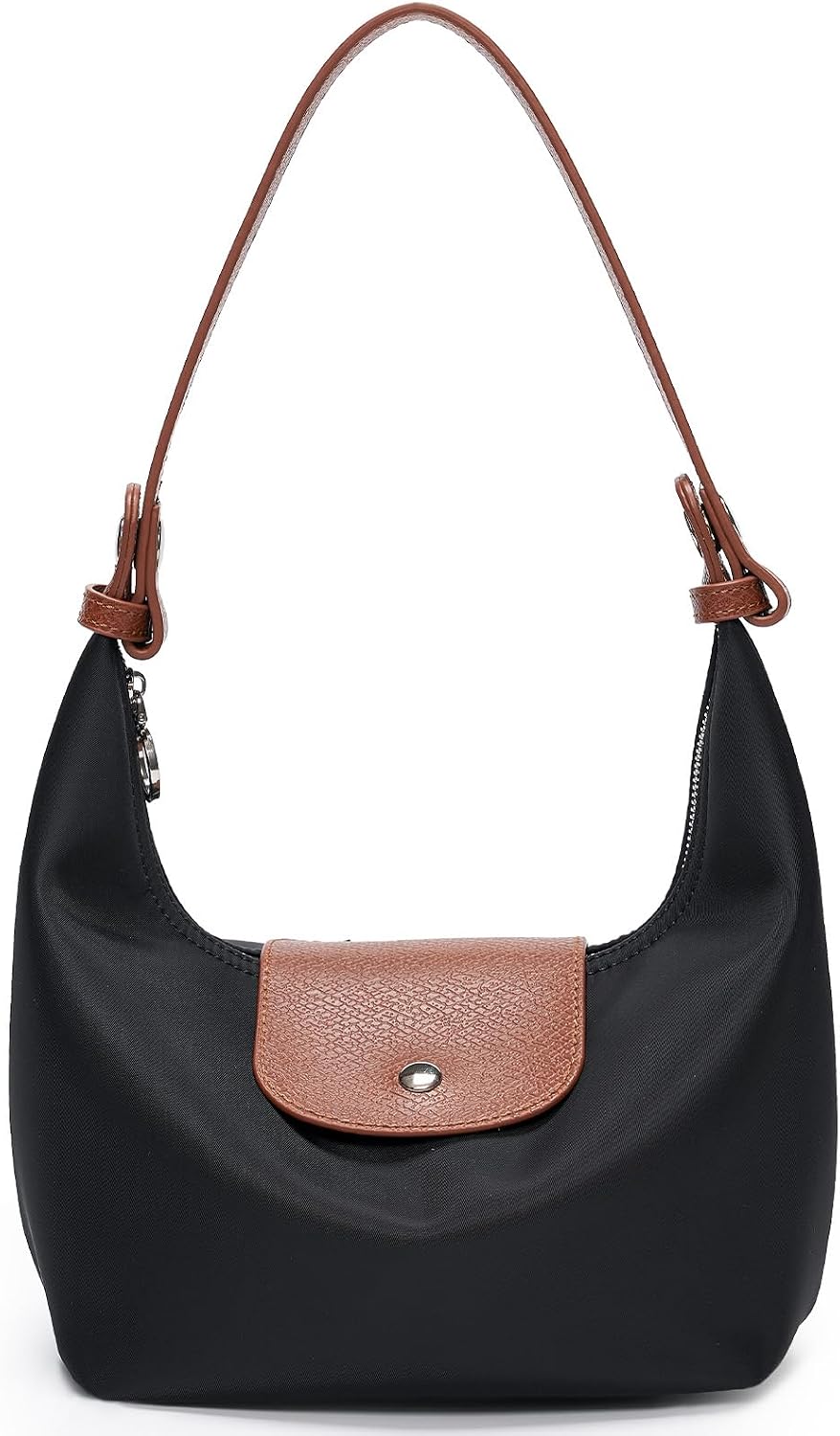 Women's Nylon Hobo Crossbody Bag with Leather Flap