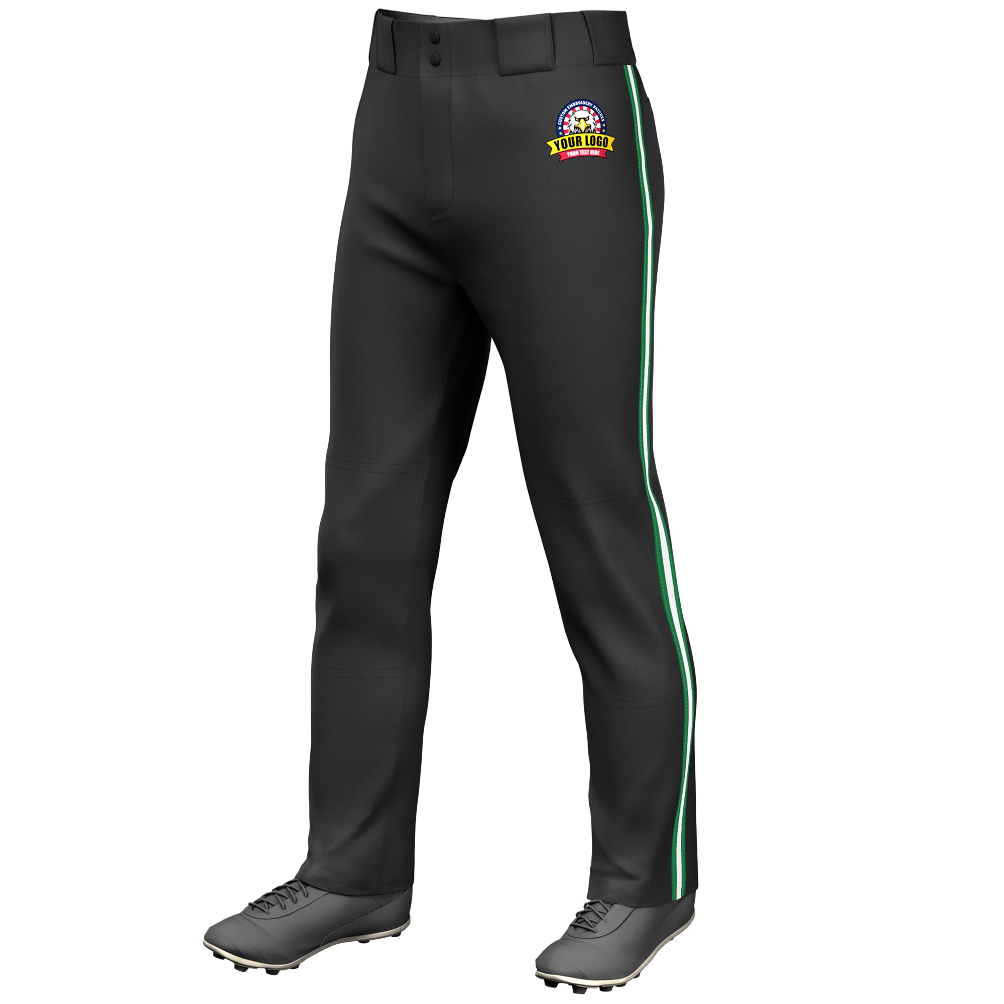 Custom White-Kelly Green Classic Fit Stretch Practice Loose-fit Baseball Pants
