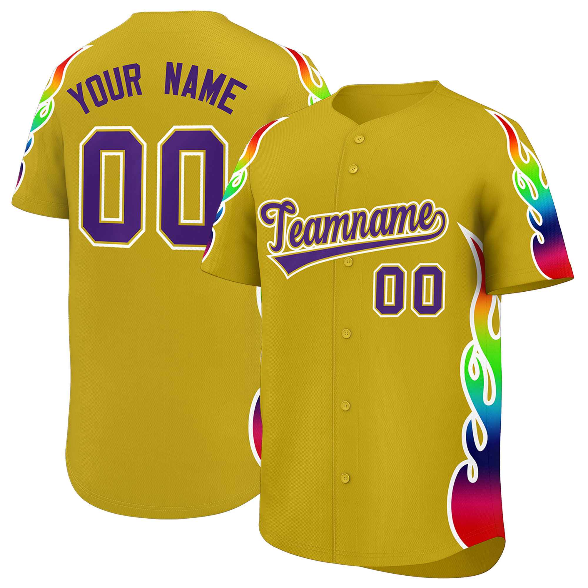 Benutzerdefiniertes Graffiti-Muster, personalisierter mehrfarbiger Flammendruck, authentisches Baseball-Trikot