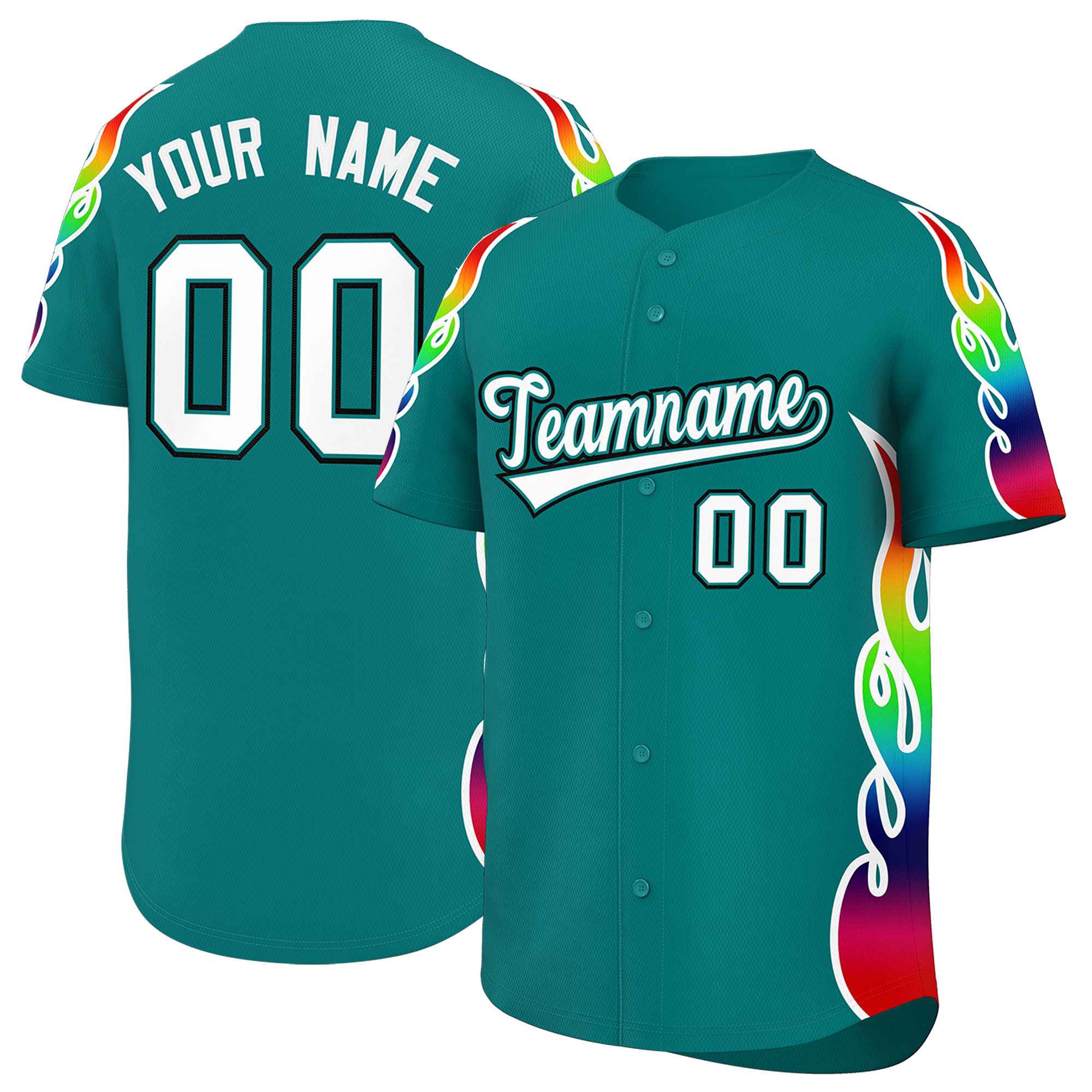 Benutzerdefiniertes Graffiti-Muster, personalisierter mehrfarbiger Flammendruck, authentisches Baseball-Trikot