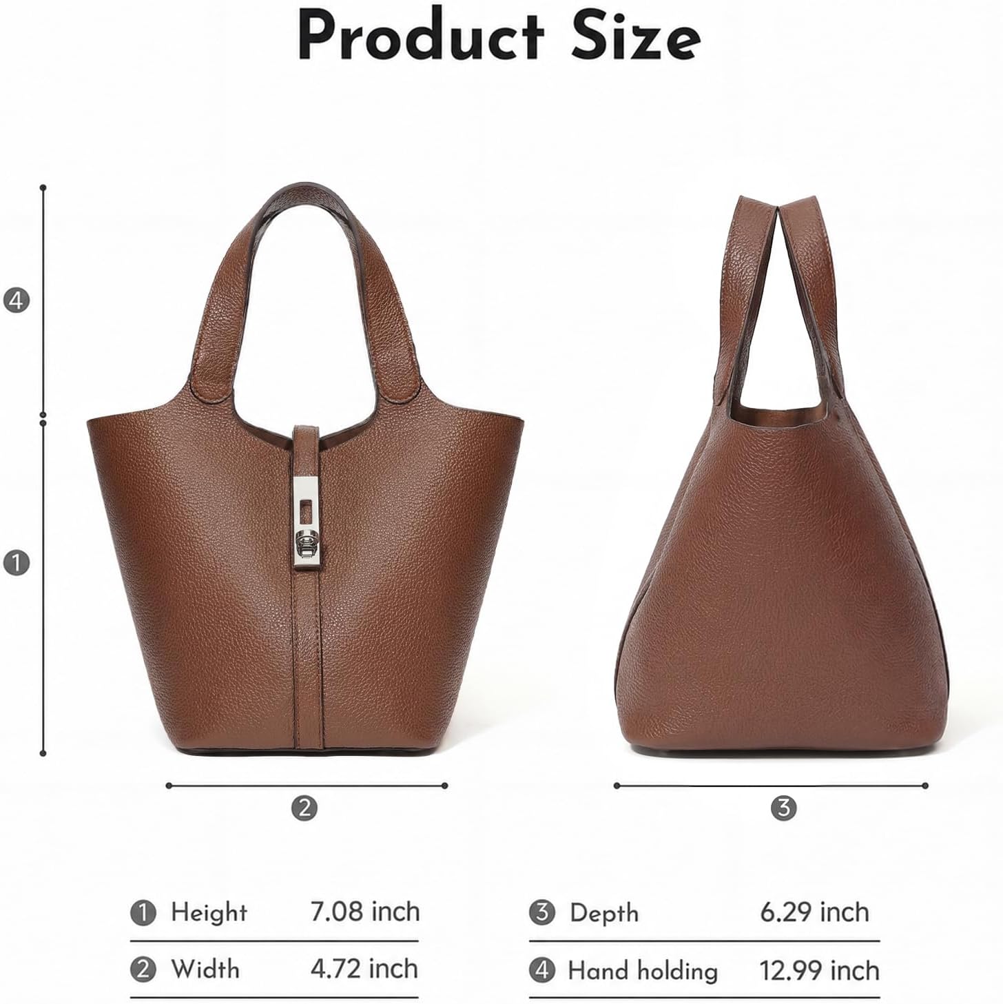 Women's Pebbled Vegan Leather Bucket Tote Bag, Brown Women's Pebbled Vegan Leather Bucket Tote Bag, Brown