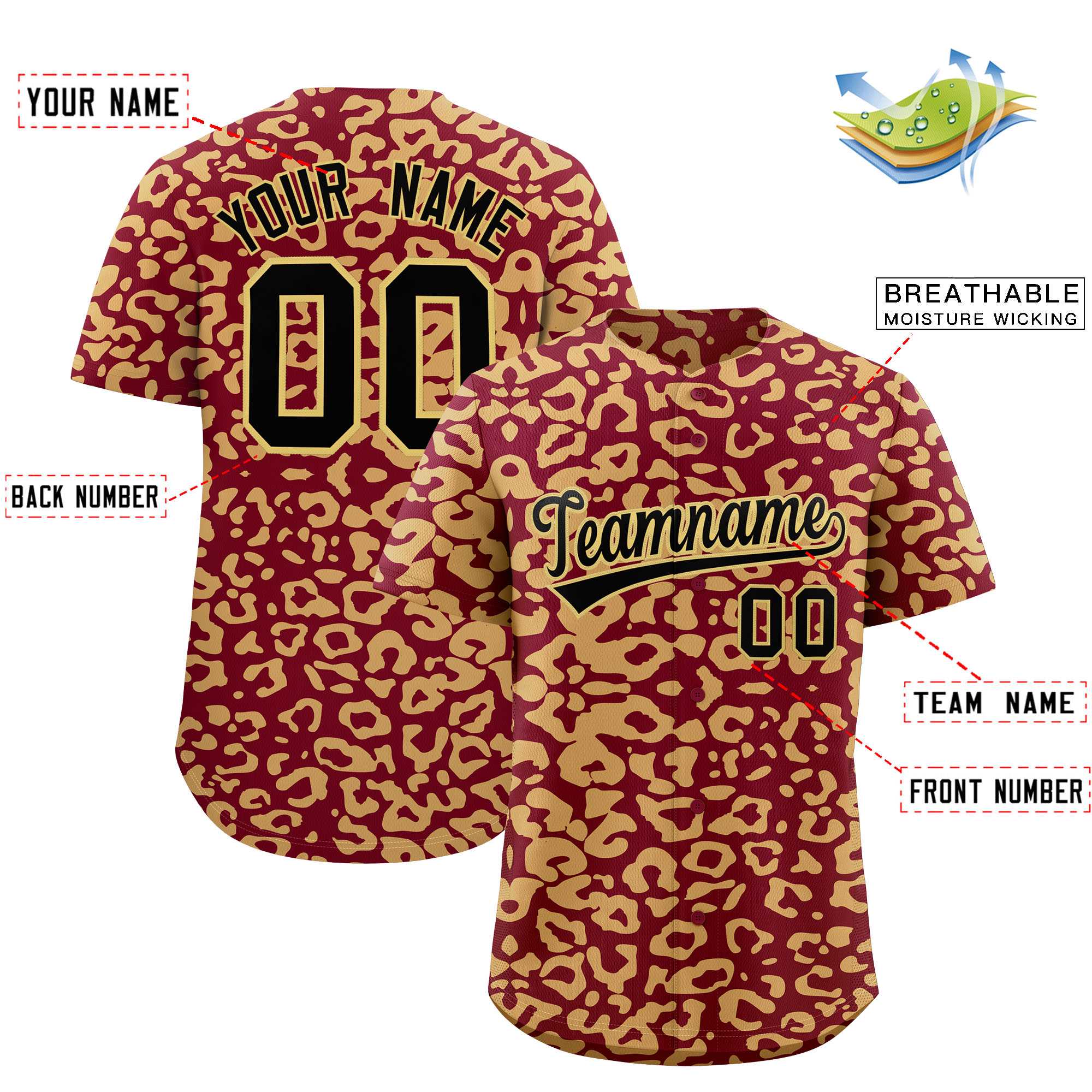 Authentisches Baseball-Trikot mit individuell gestaltetem Leopardenmuster
