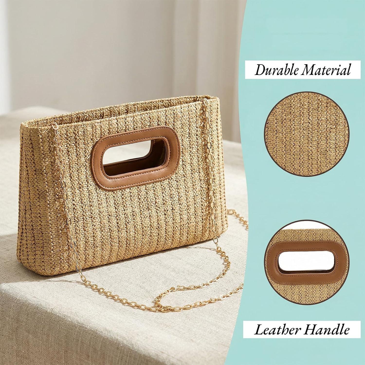 Women's Straw Clutch Woven Beach Purse with Detachable Chain Women's Straw Clutch Woven Beach Purse with Detachable Chain