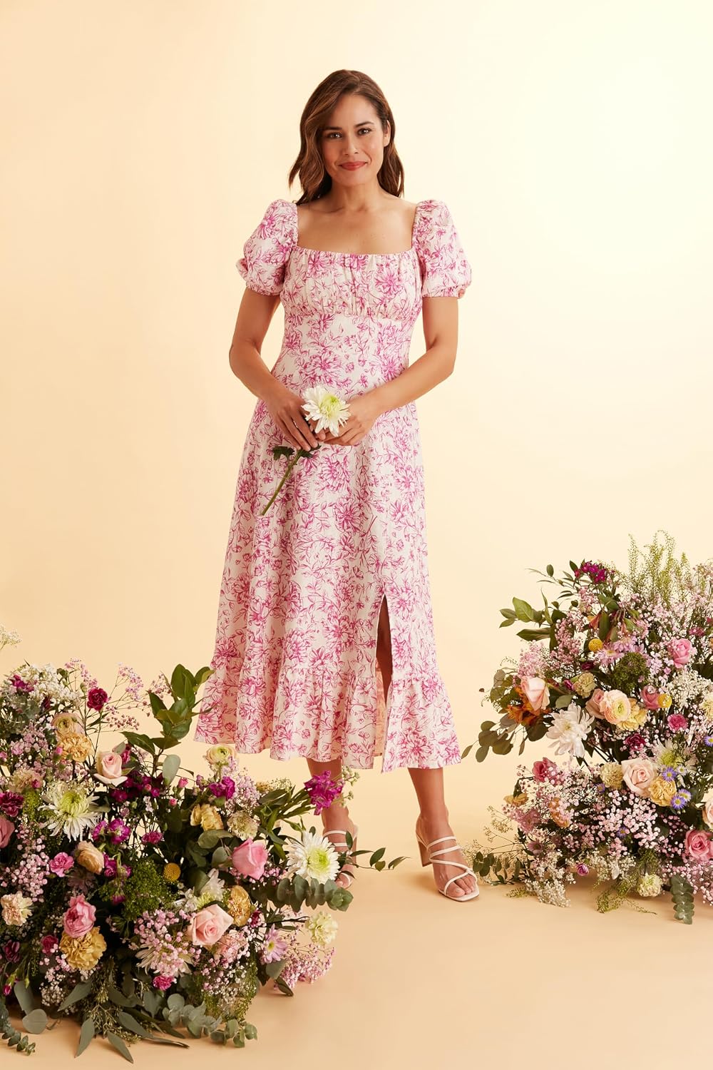 Womens Square Neck Smocked Back Linen Blend Flattering Versatile Spring Summer Garden Party