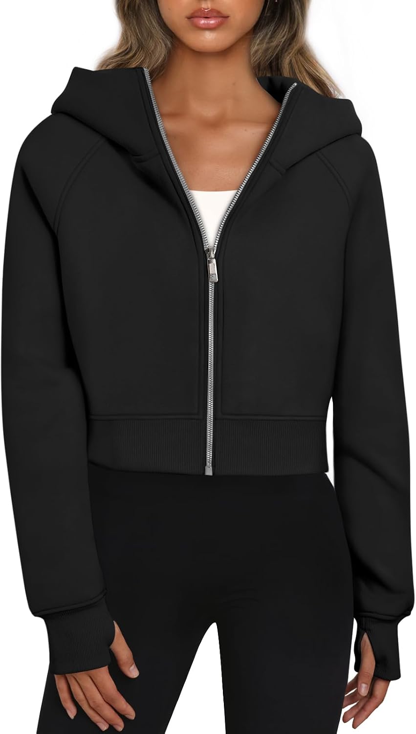 Womens Zip Up Hoodies Jackets Cropped Sweatshirts Fleece Fall Outfits Casual Y2k Tops Winter Clothes