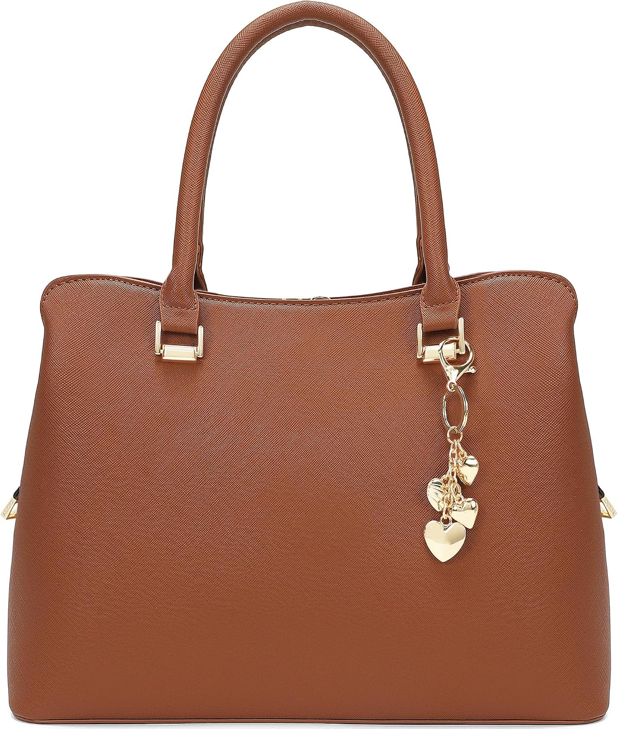 Women's Structured Vegan Leather Top-Handle Satchel, Brown