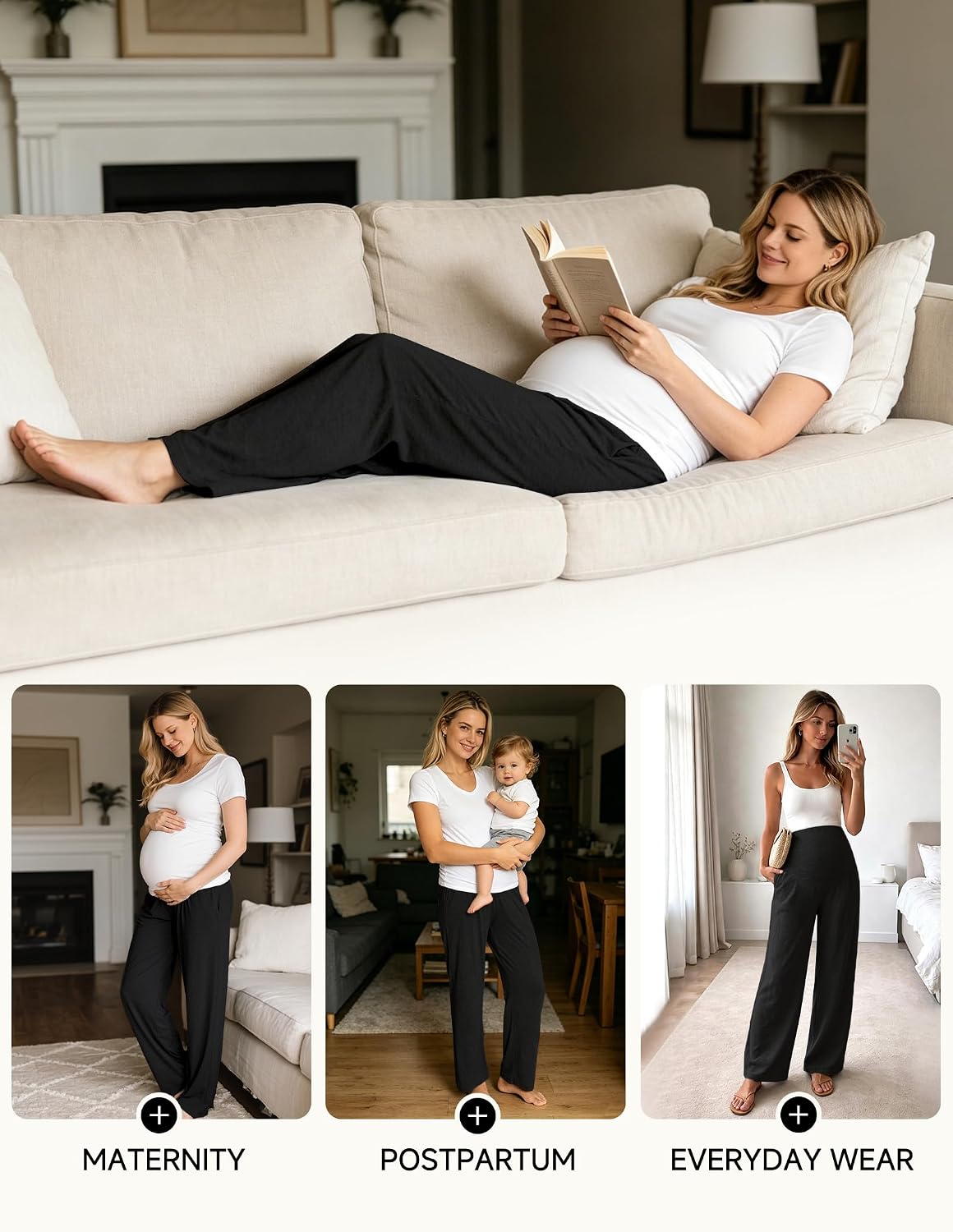 Women's Maternity Lounge Pants 3 Pack Over Belly Women's Maternity Lounge Pants 3 Pack Over Belly