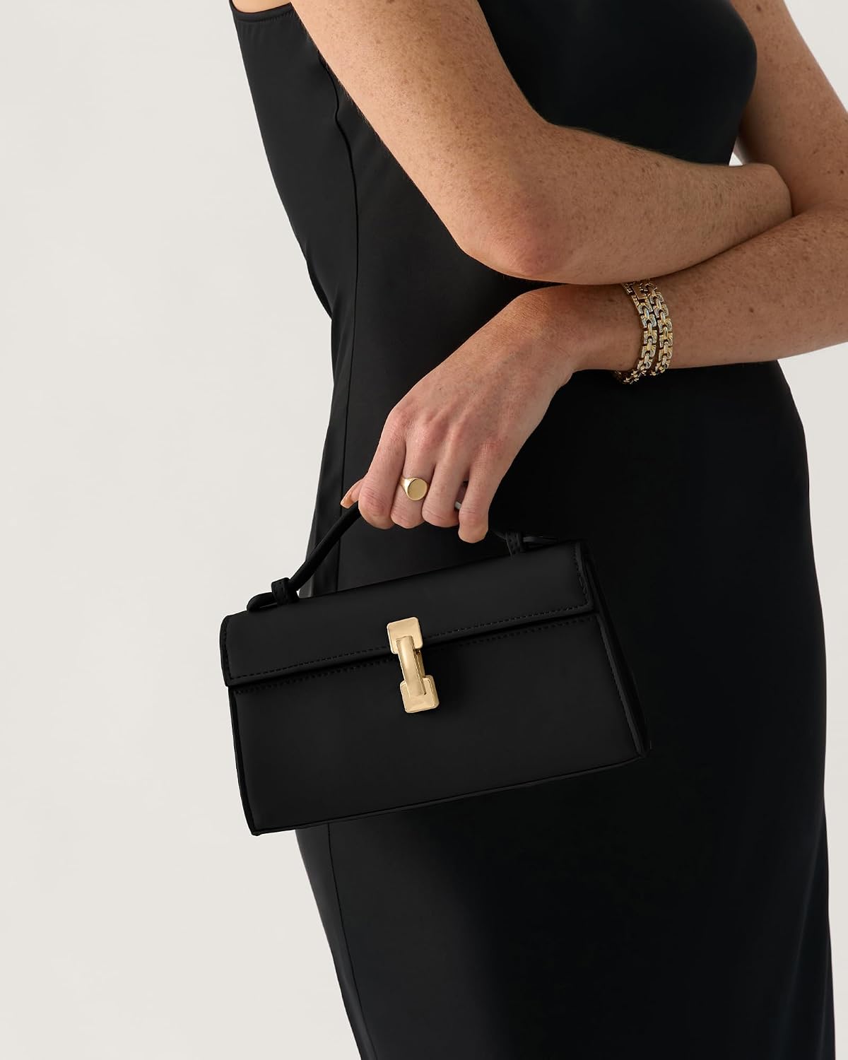 Women's Leather Top Handle Crossbody Purse with Gold Lock