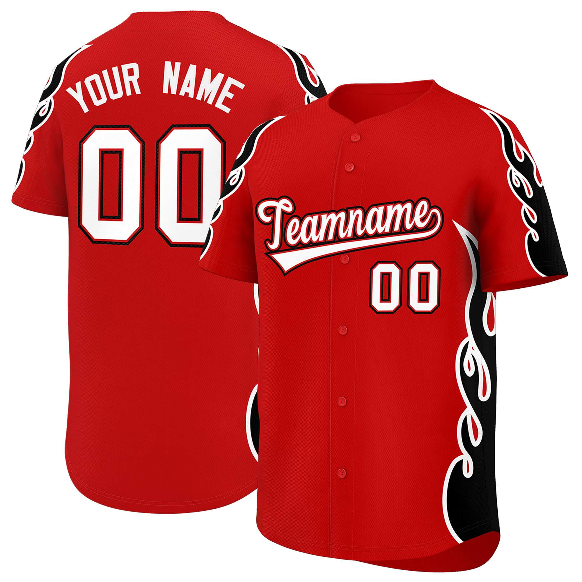 Benutzerdefiniertes Baseball-Trikot mit Seitenflammen-Umrissmuster für Sportuniformen