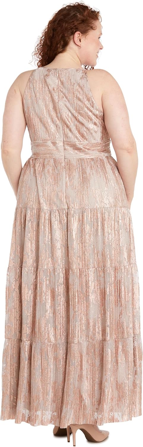 Women's Metallic Bloom Pleated Maxi Dress