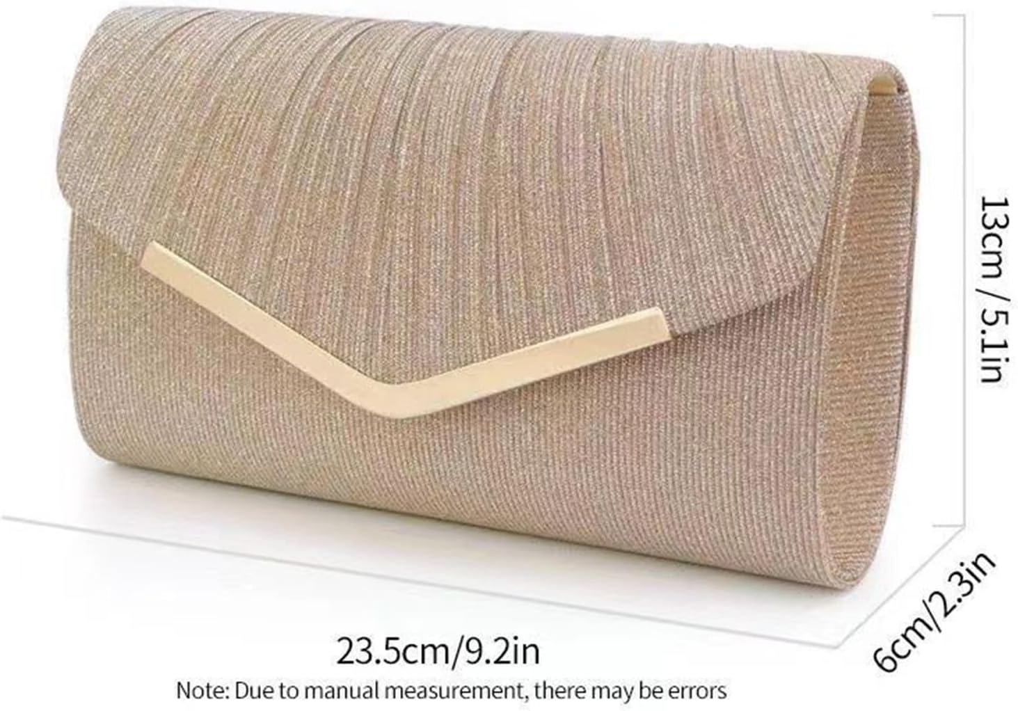 Women's Metallic Pleated Clutch Champagne Evening Bag with Chain Women's Metallic Pleated Clutch Champagne Evening Bag with Chain