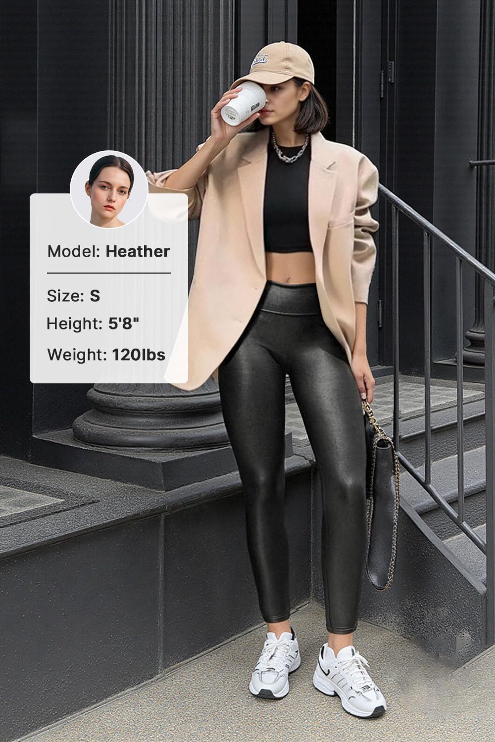 Women's High Waist Faux Leather Leggings (Black)