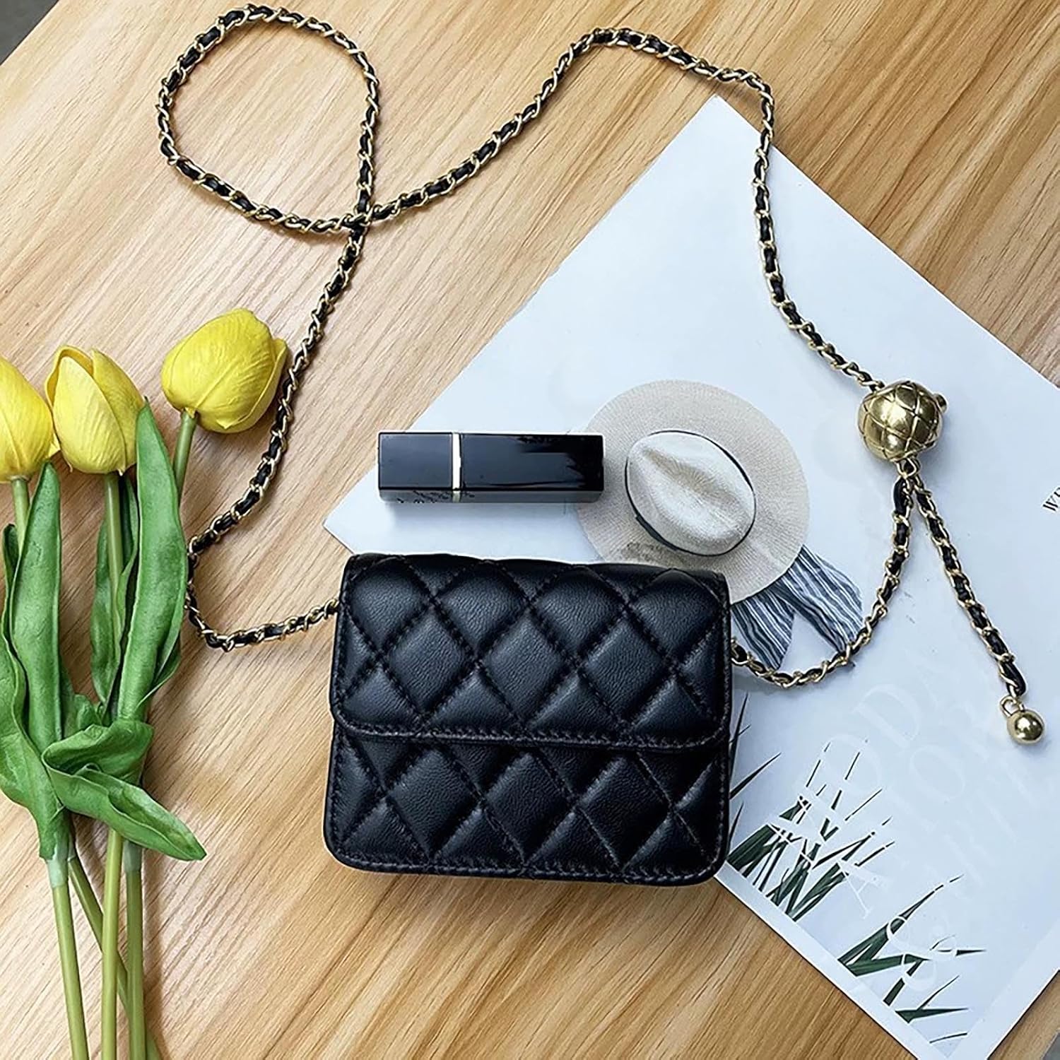 Women's Quilted Chain Strap Flap Shoulder Bag