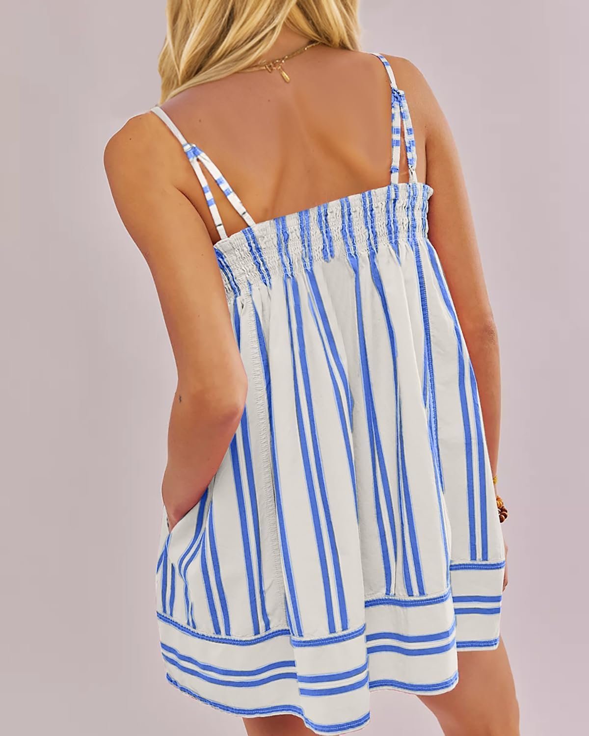 Women's Blue Striped Cami Top and Shorts Lounge Set