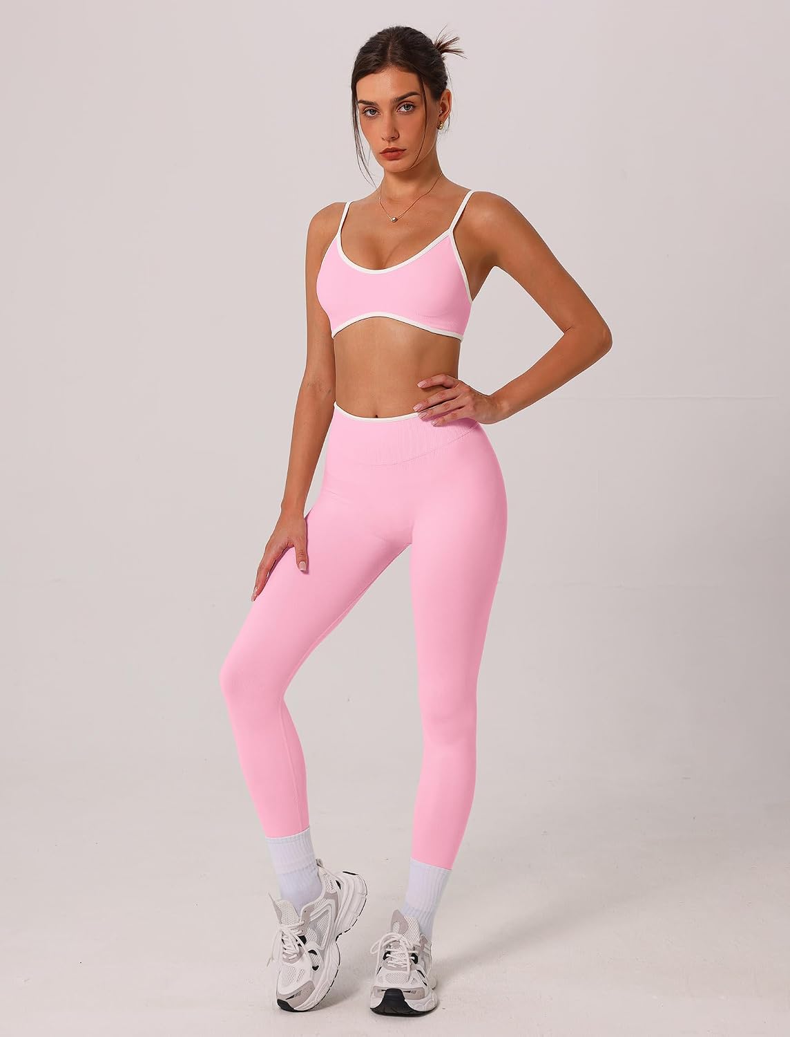 Women's Seamless Workout Set Sports Bra Leggings Pink