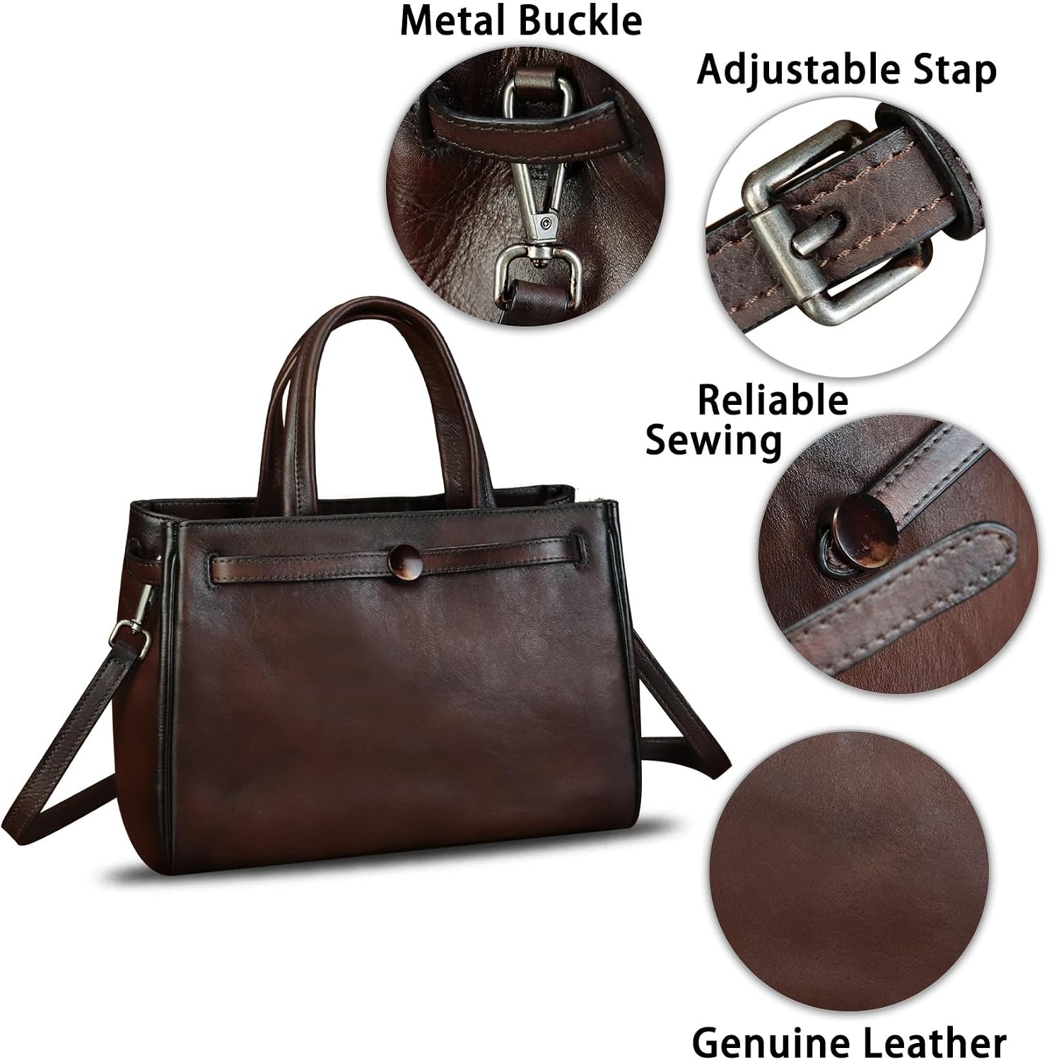 Women's Vintage Genuine Leather Top Handle Satchel Brown Women's Vintage Genuine Leather Top Handle Satchel Brown