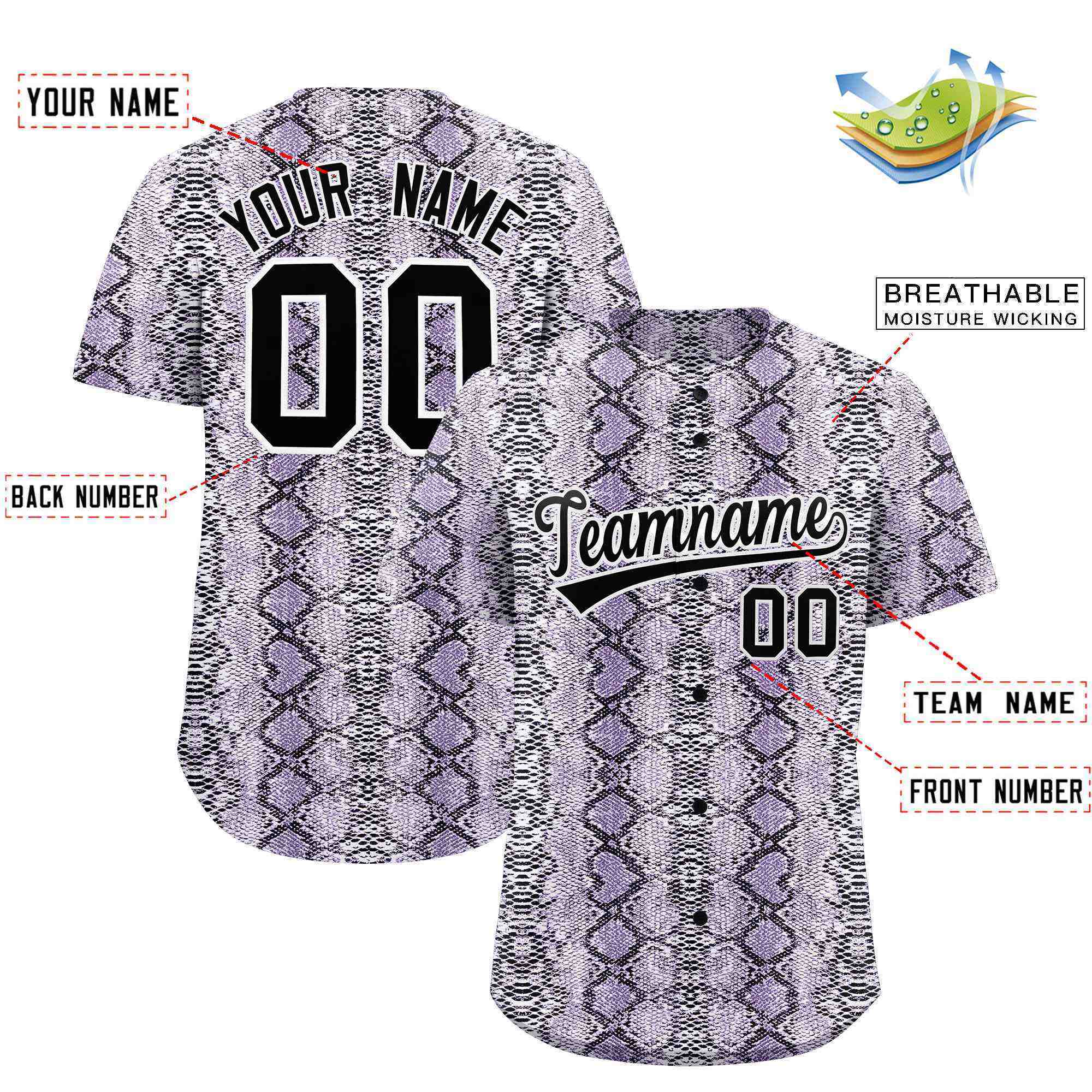 Benutzerdefiniertes authentisches Baseball-Trikot mit mehrfarbigem Schlangenledermuster