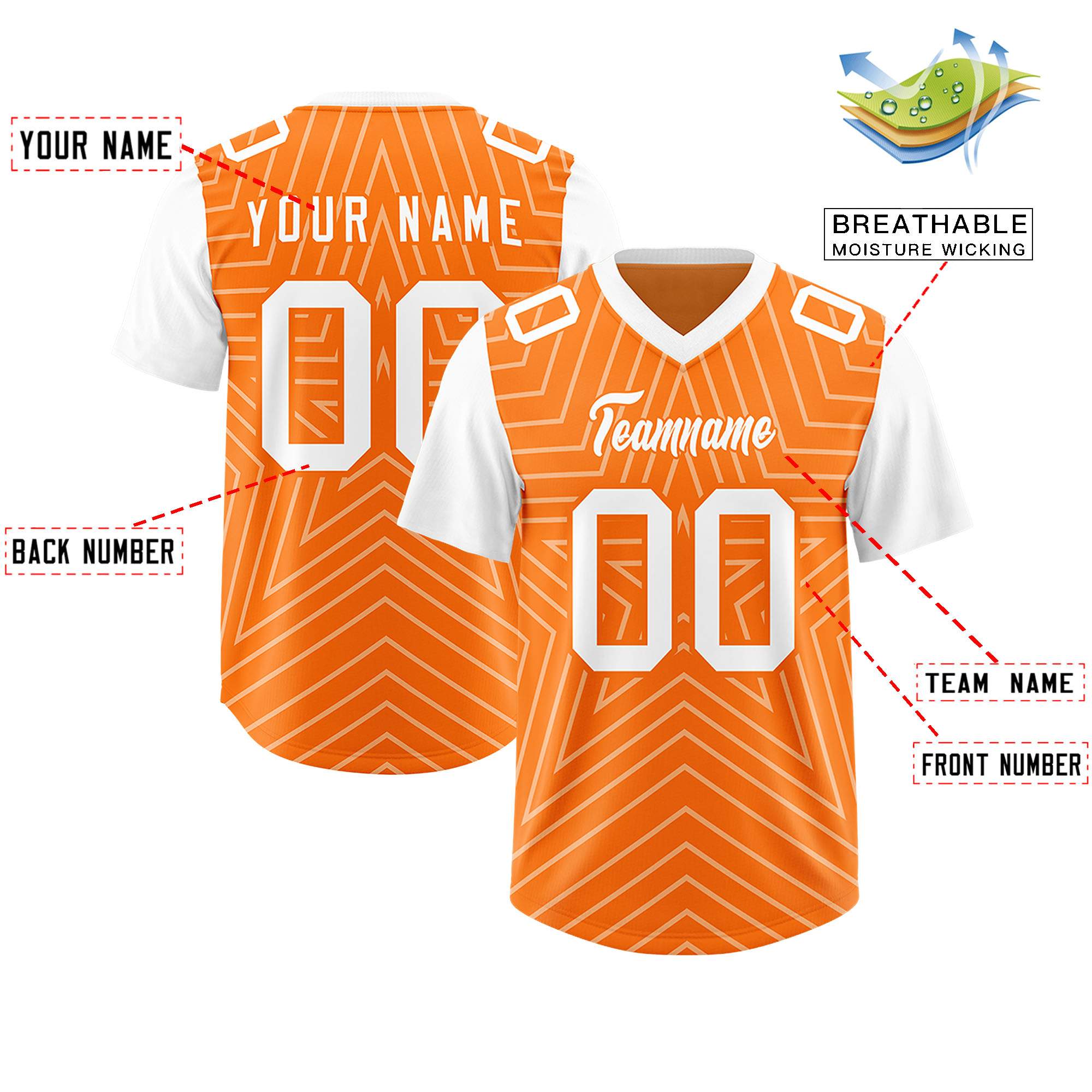 Individuell personalisiertes, authentisches Fußballtrikot mit Raglanärmeln und Sternenmuster