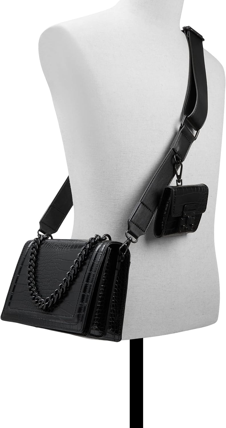 Women's Croc Embossed Crossbody Bag with Mini Pouch