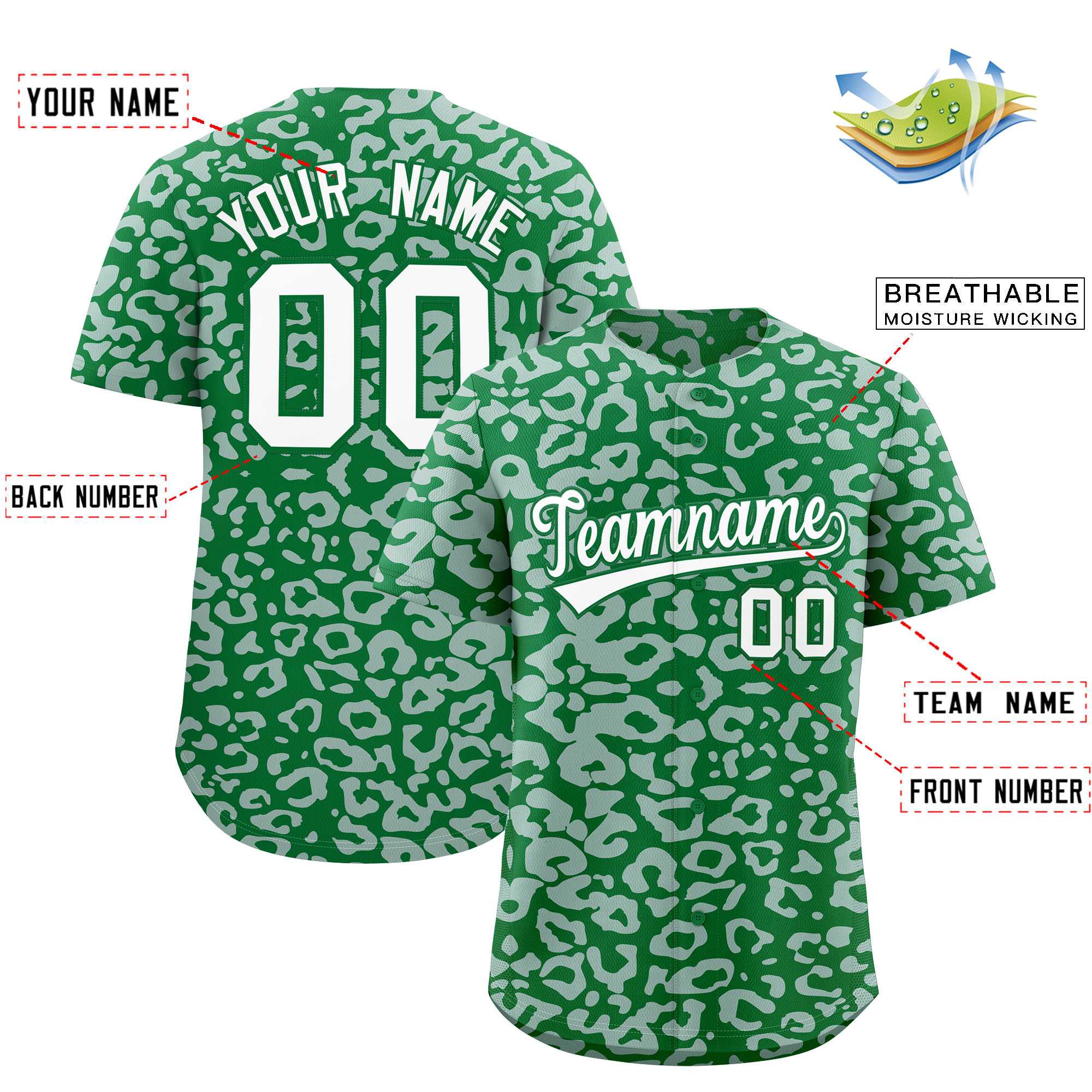 Authentisches Baseball-Trikot mit individuell gestaltetem Leopardenmuster