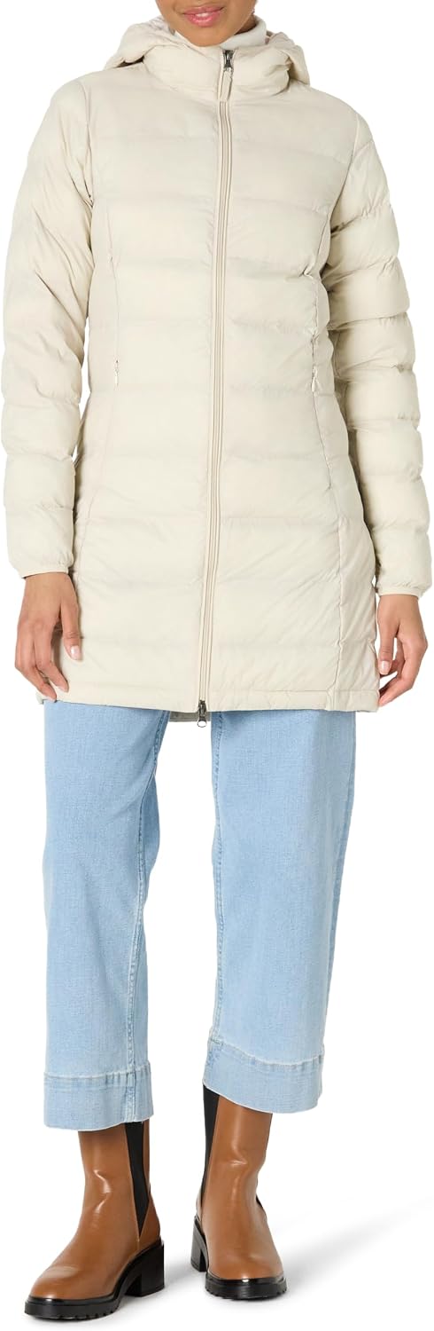 Women's Long Hooded Puffer Coat Lightweight Cream