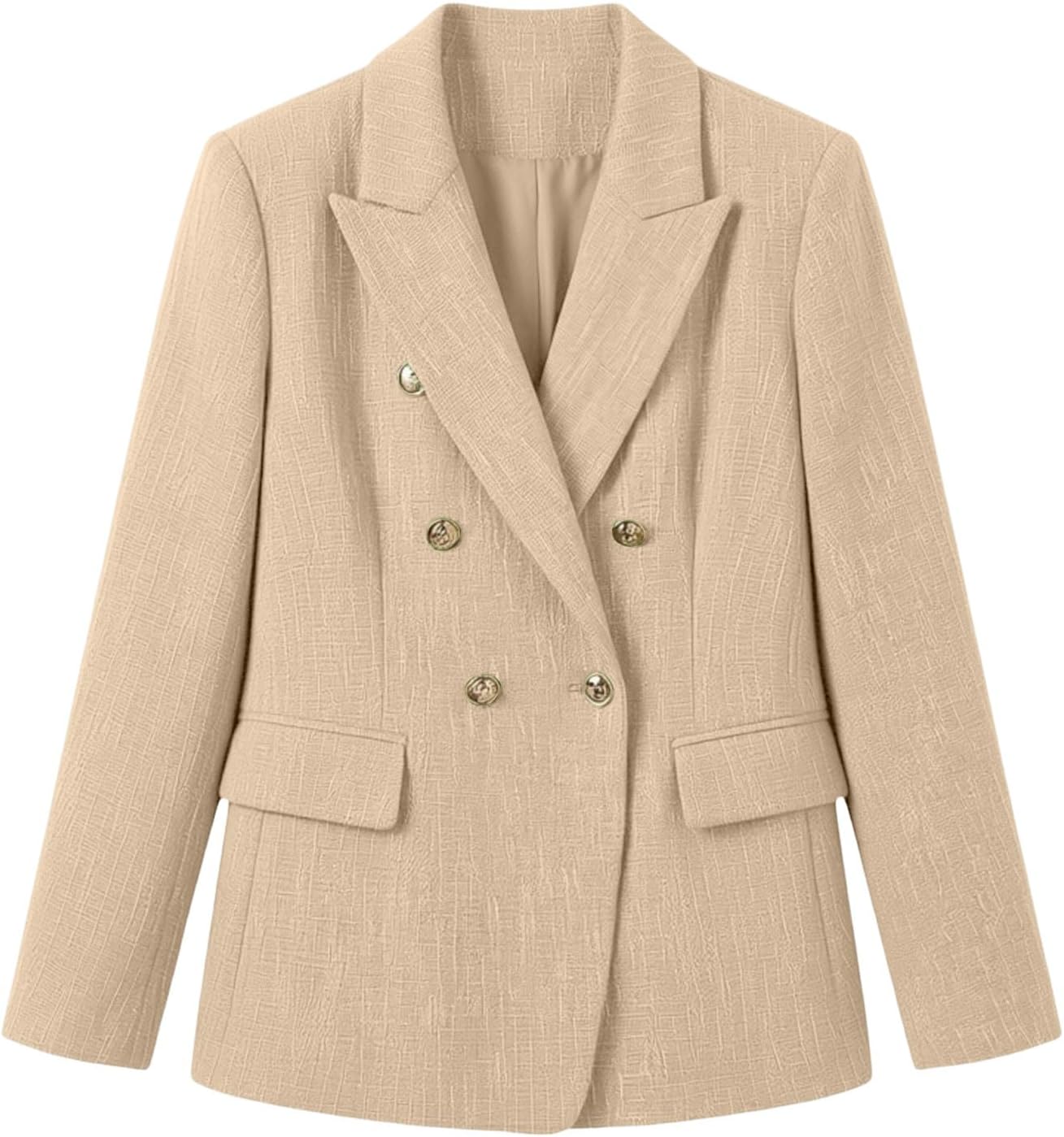 Women's Tweed Double Breasted Blazers Business Casual Suit Jackets Women Blazer Jacket Long Sleeve Notch Lapel Button Down Work Office with Pockets Women's Tweed Double Breasted Blazers Business Casual Suit Jackets Women Blazer Jacket Long Sleeve Notch Lapel Button Down Work Office with Pockets