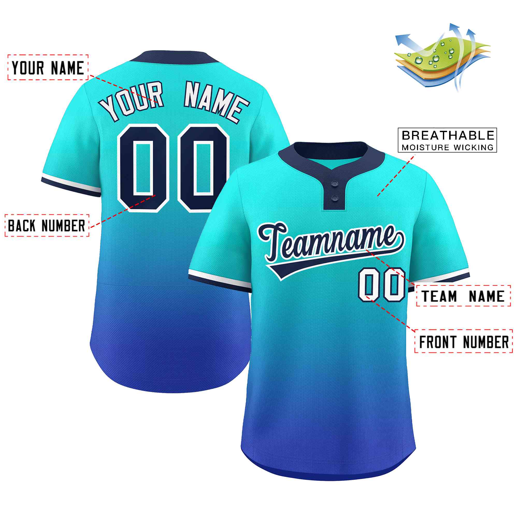 Custom Gradient Fashion Authentic Two-Button Softball Jersey