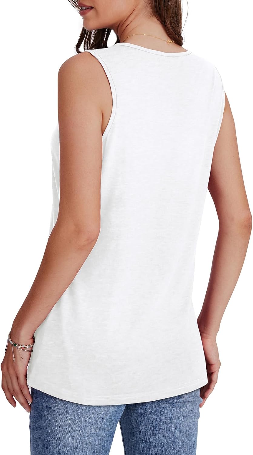 Women's White V Neck Tank Top, Loose Fit