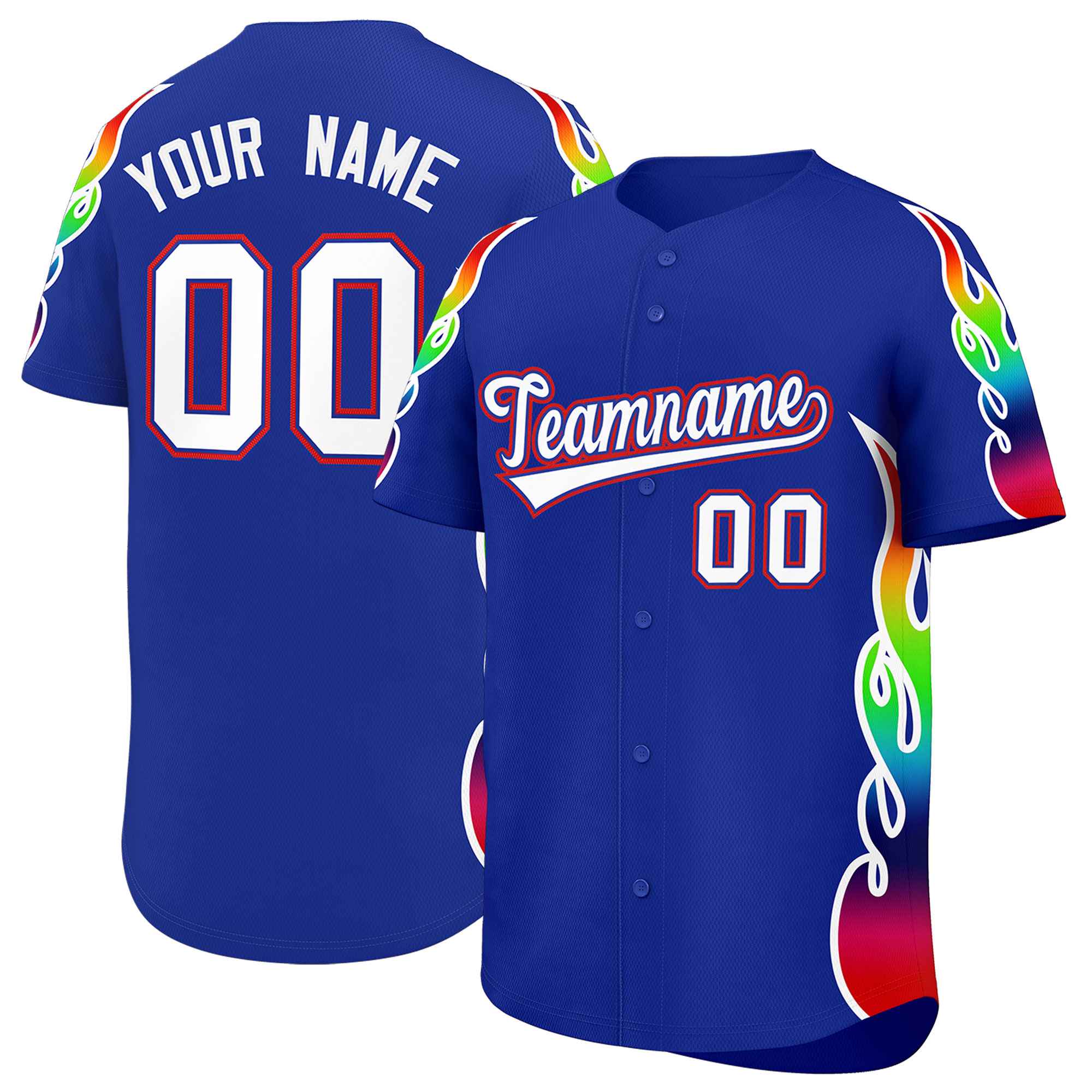 Benutzerdefiniertes Graffiti-Muster, personalisierter mehrfarbiger Flammendruck, authentisches Baseball-Trikot