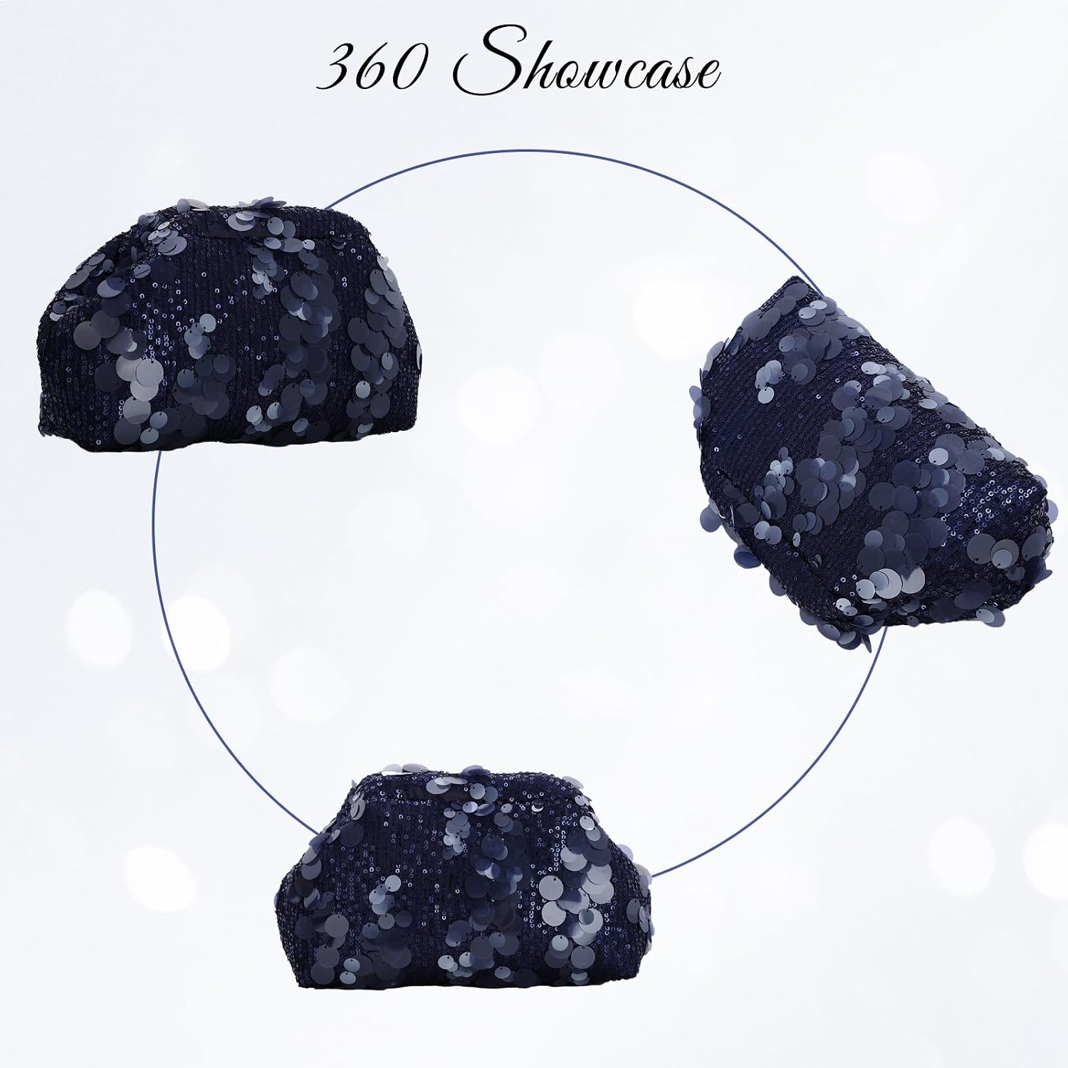 Women's Navy Sequin Dumpling Clutch with Detachable Chain Strap