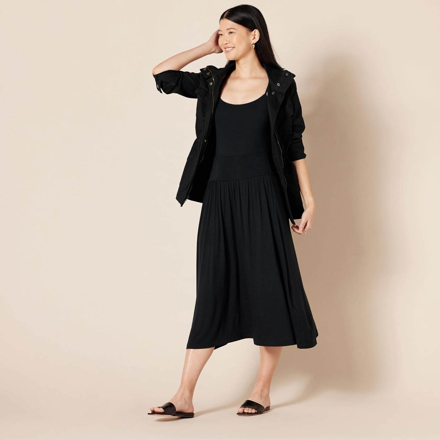 Women's Jersey Pull On Midi Skirt Black Flowy
