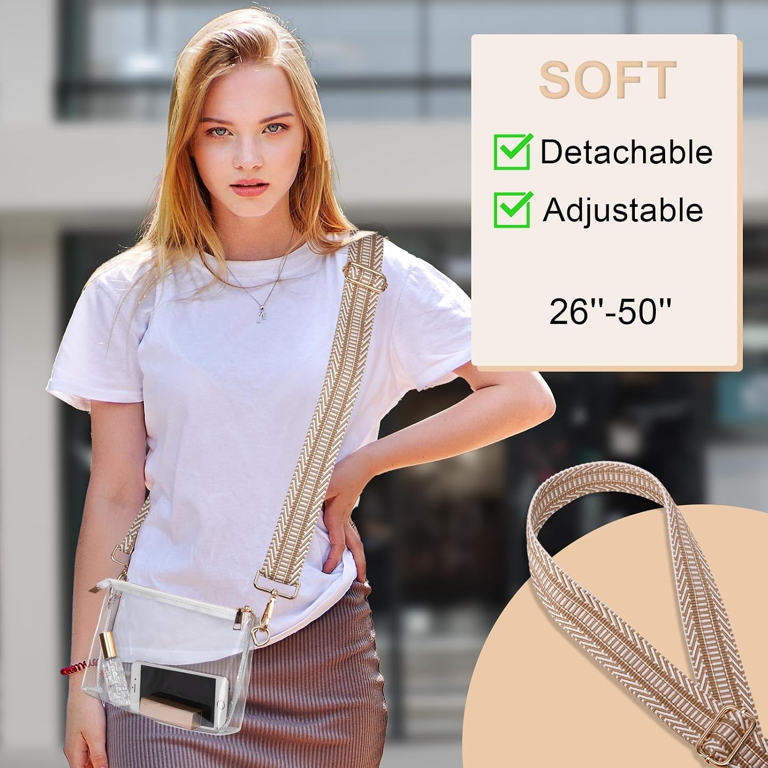Women's Clear Stadium Crossbody Purse with Wide Strap