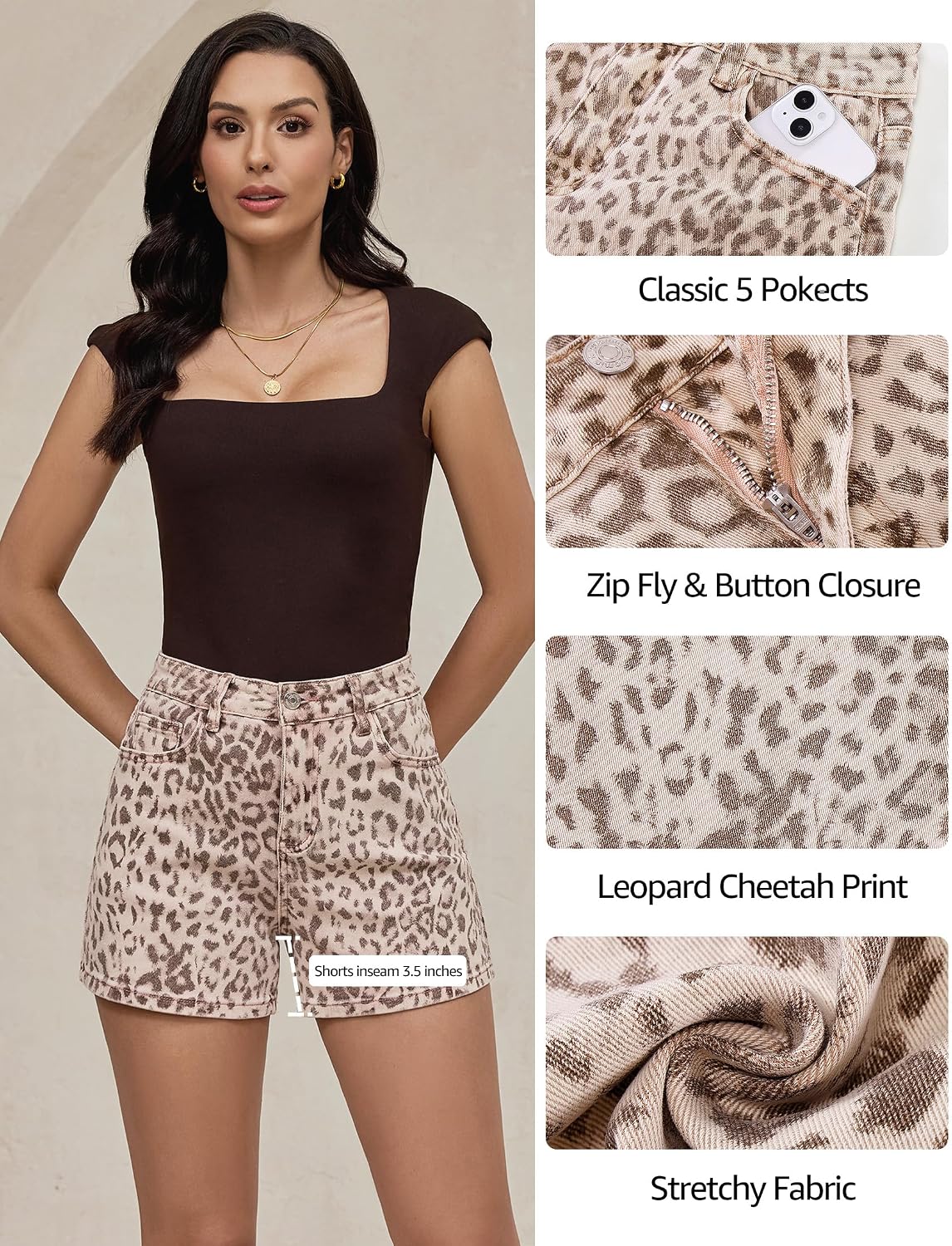 Jean Shorts for Women Trendy High Waisted Cheetah Leopard Animal Print Denim Summer Jorts