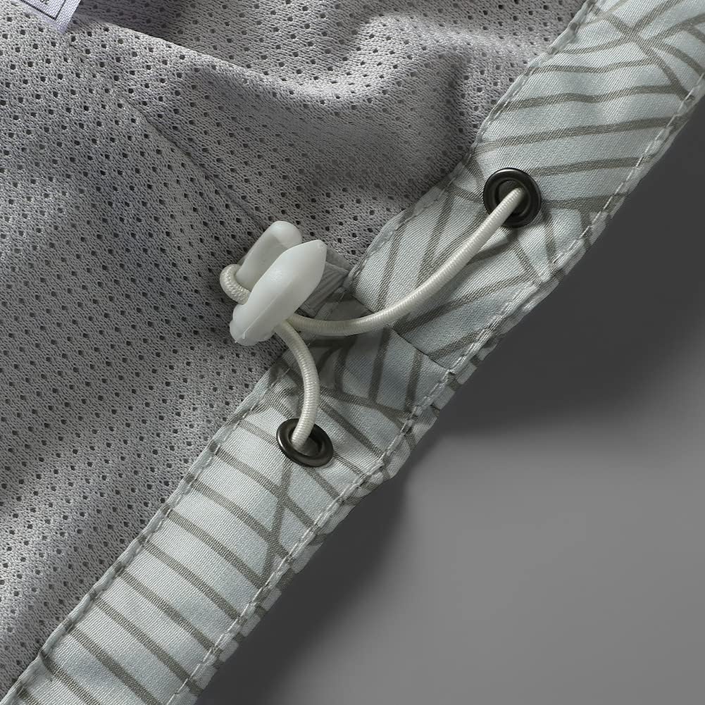 Women's Packable Hooded Rain Jacket Grey Geometric Print