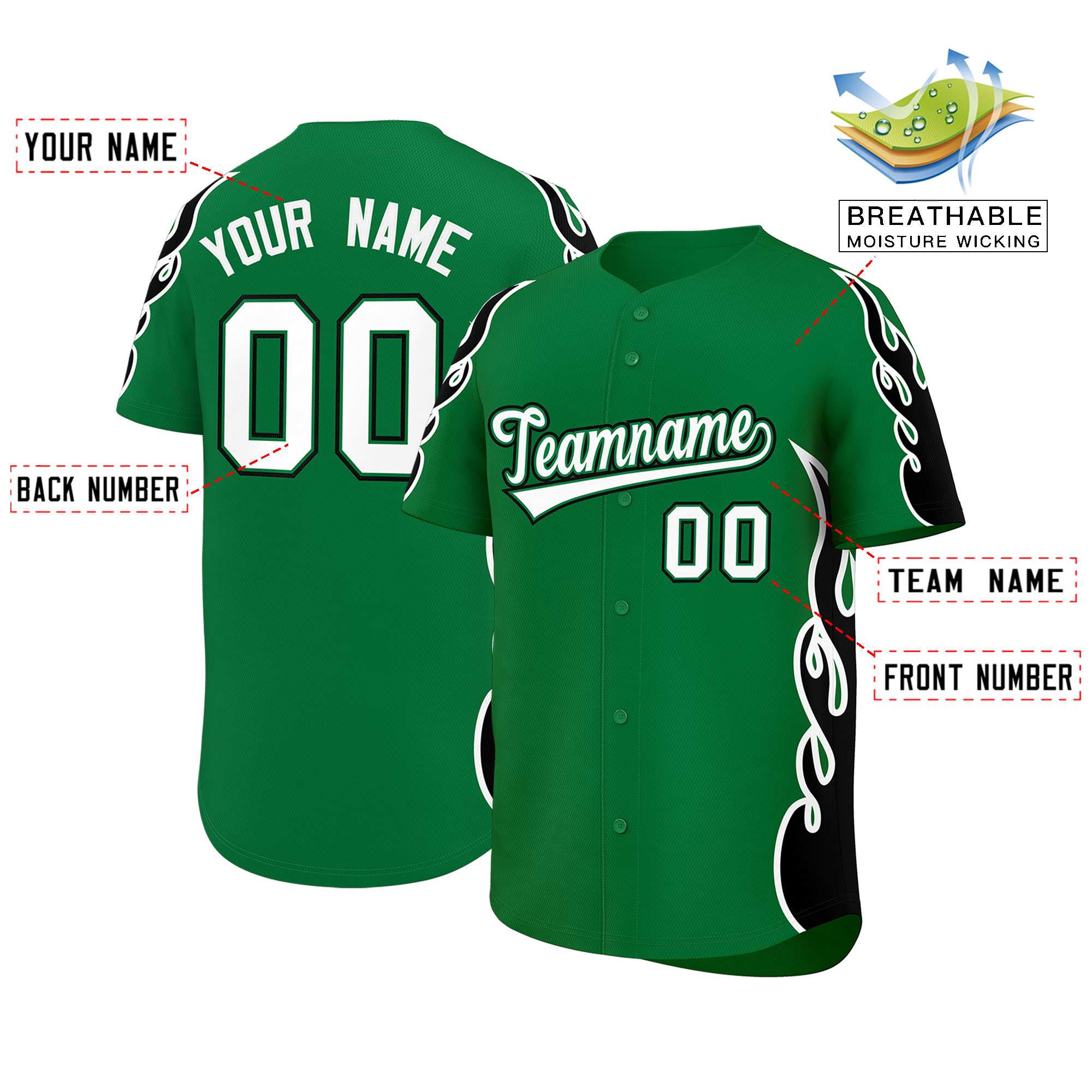 Benutzerdefiniertes Baseball-Trikot mit Seitenflammen-Umrissmuster für Sportuniformen