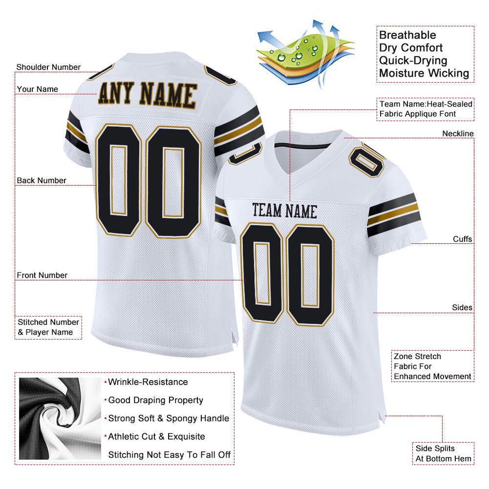 Maßgeschneidertes authentisches Mesh-Fußballtrikot im klassischen Schwarz-Altgold-Stil