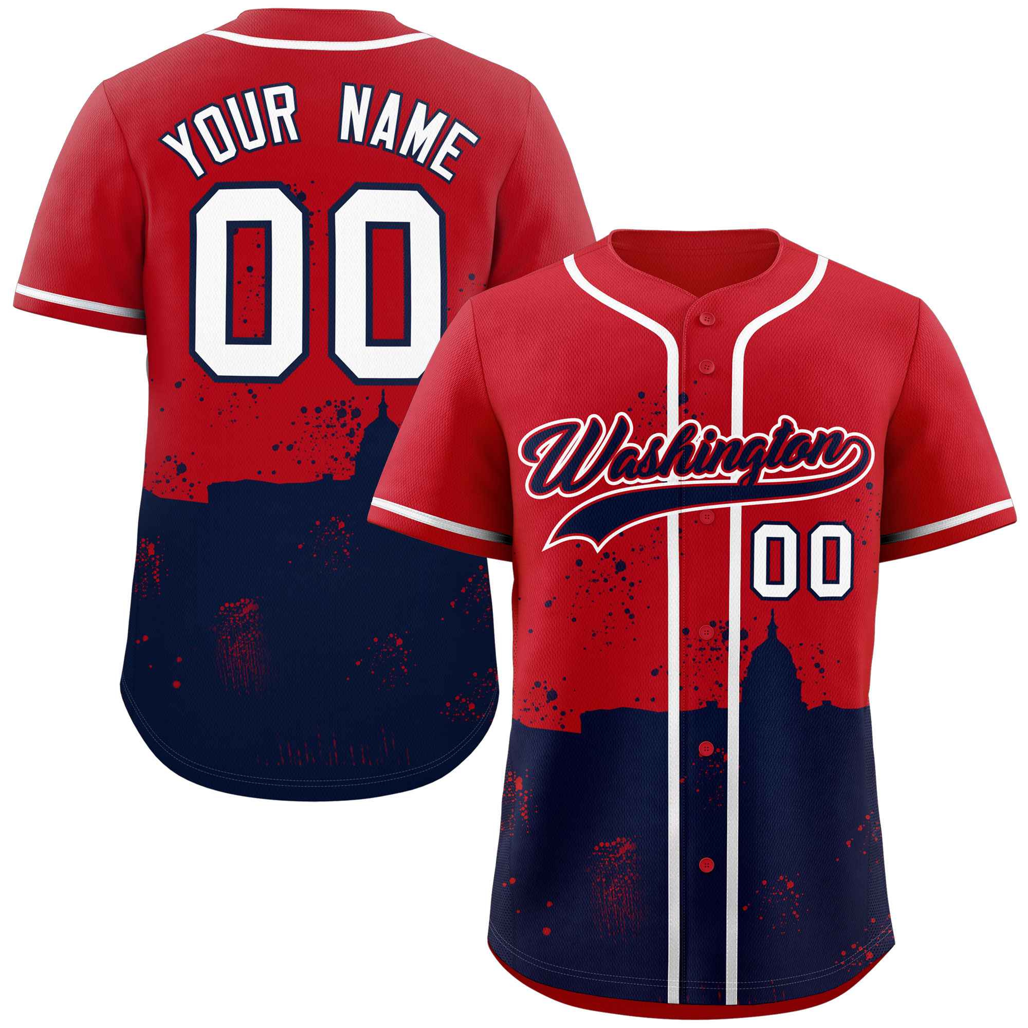 Benutzerdefiniertes, personalisiertes Washington City Nightscape Authentisches Baseball-Trikot der Roten Marine