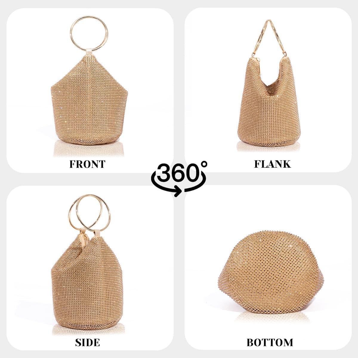 Women's Rhinestone Bucket Evening Bag with Ring Handle Women's Rhinestone Bucket Evening Bag with Ring Handle
